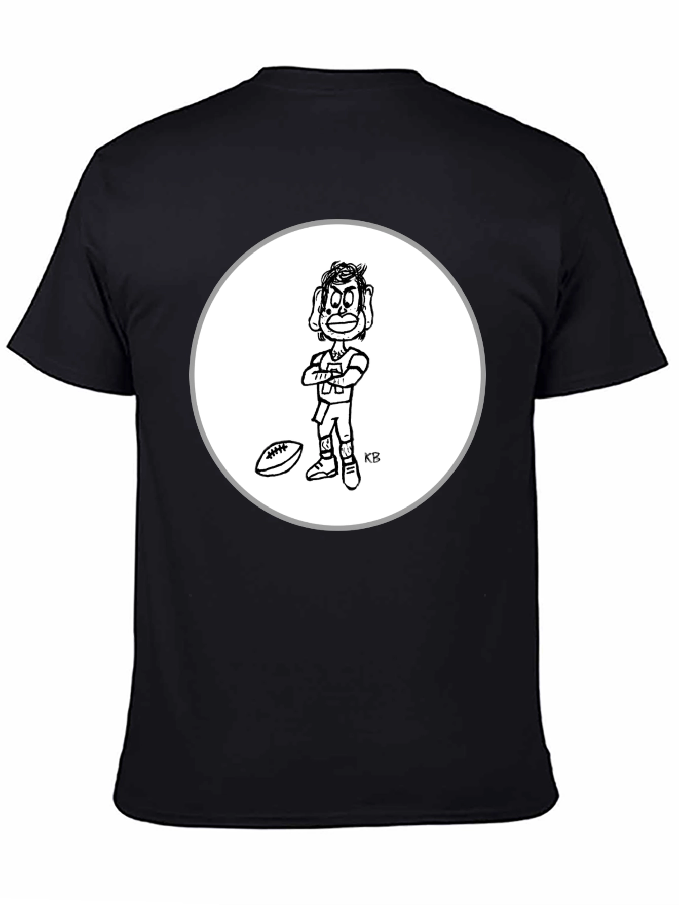 Black Cartoon Football Player Black T-Shirt view 4
