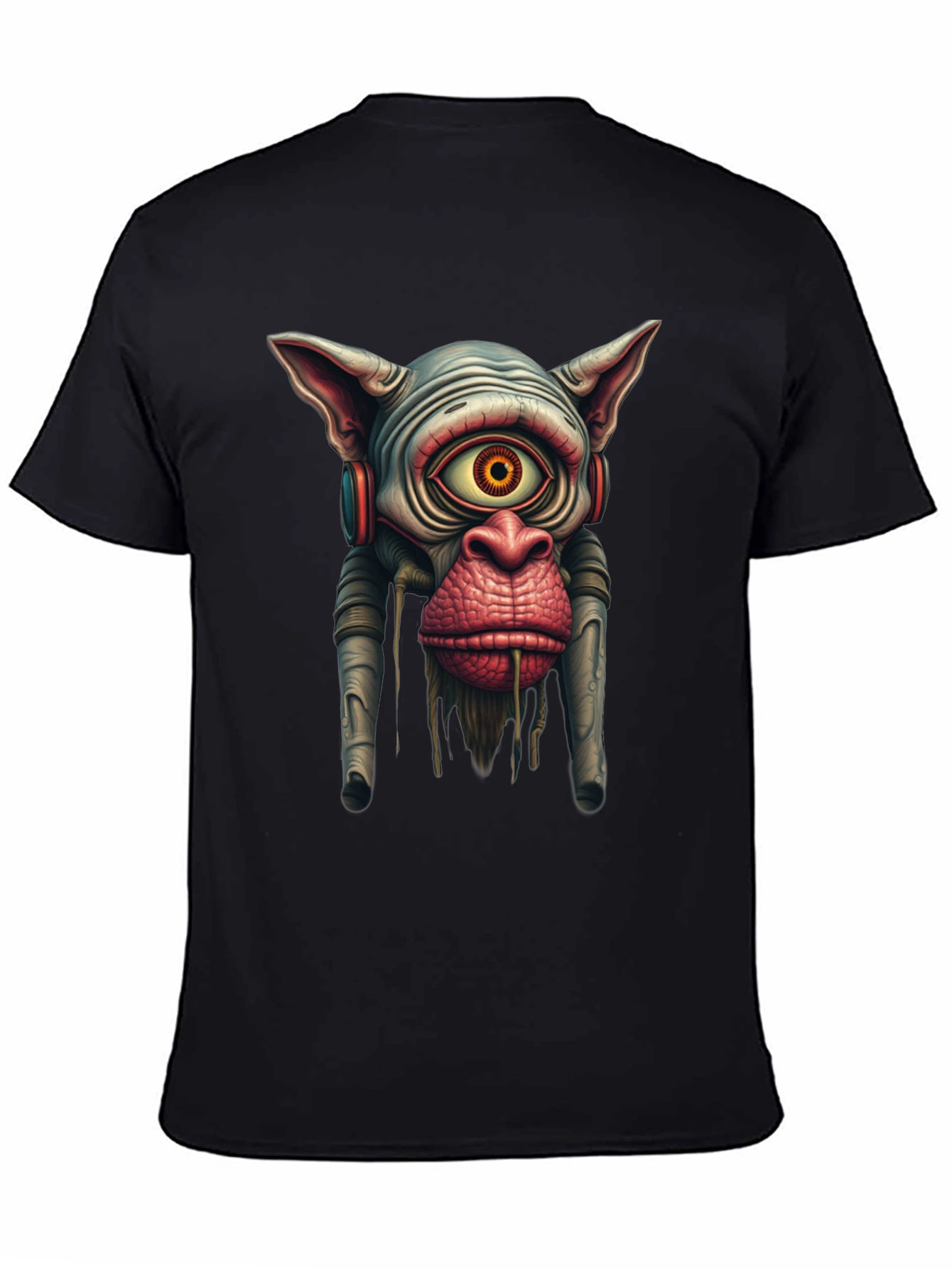 Black Surreal Alien Monkey Graphic Black T-Shirt view 4