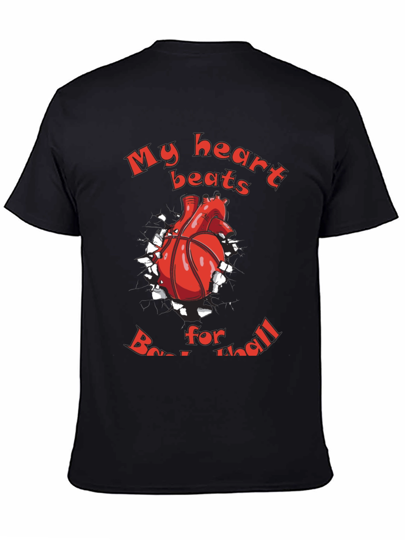 Black Basketball Heartbeat Graphic T-Shirt view 4