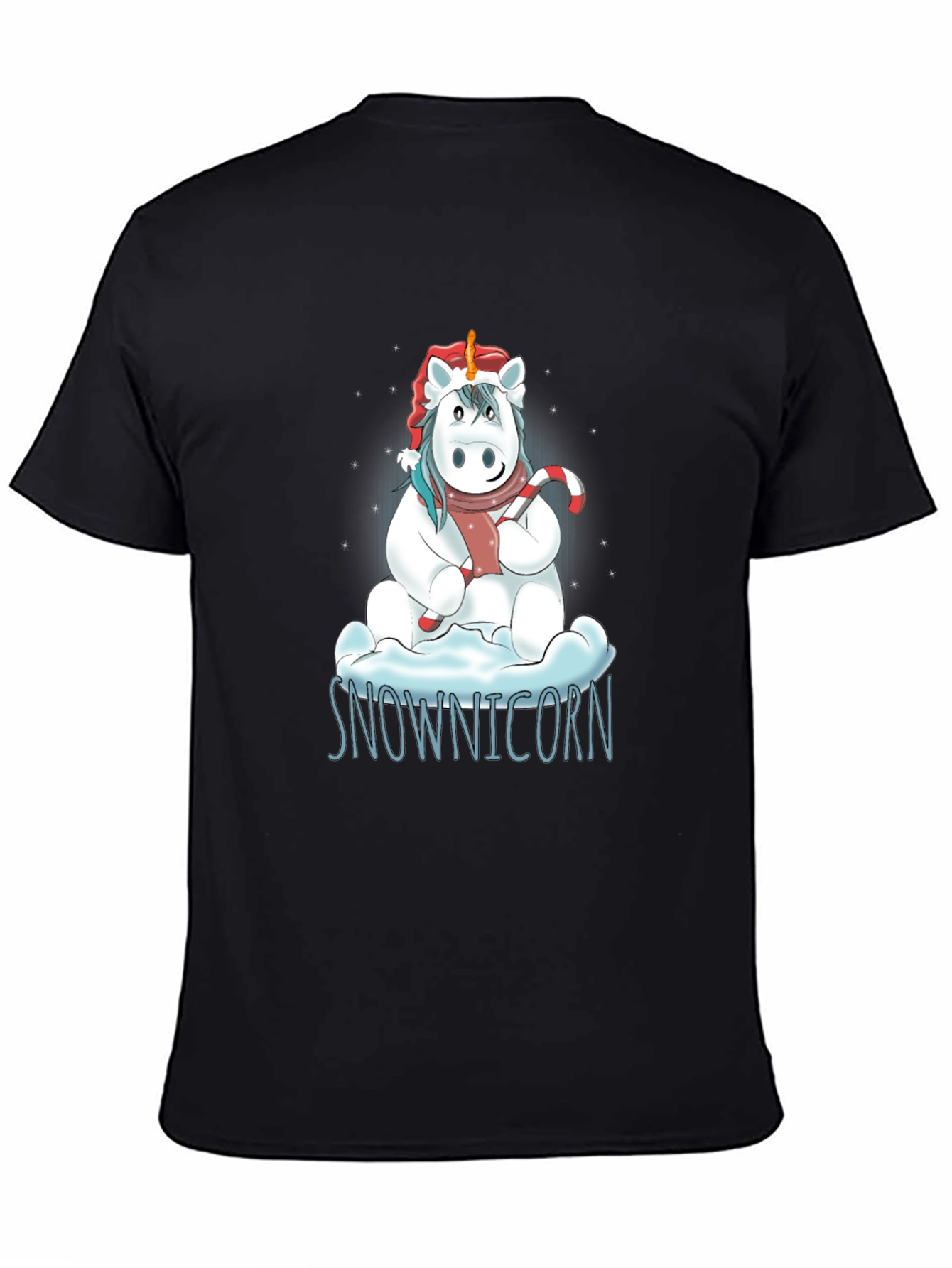 Black Snownicorn Graphic T-Shirt - Christmas Unicorn Tee view 4