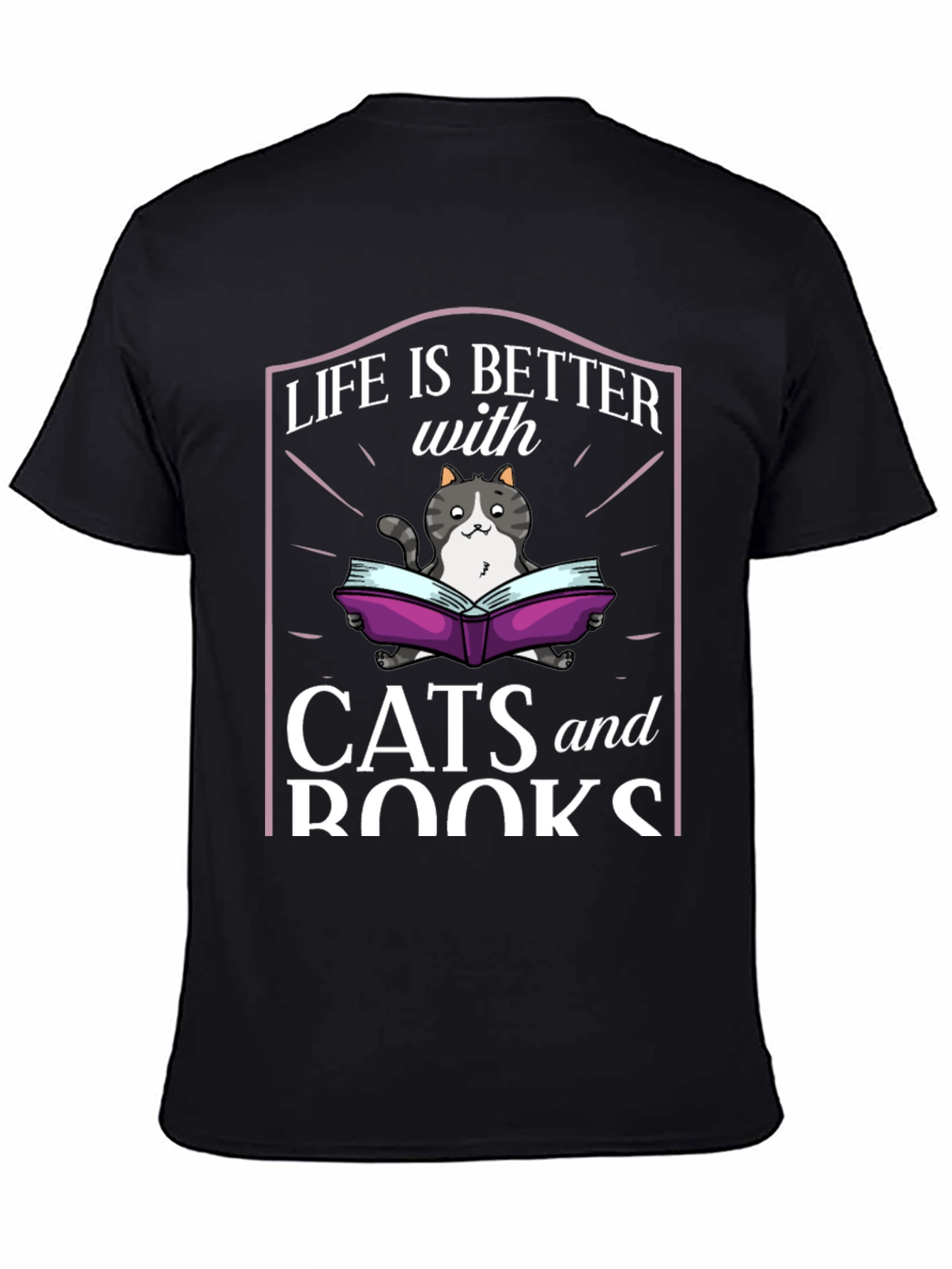 Black Life is Better with Cats and Books T-Shirt view 4