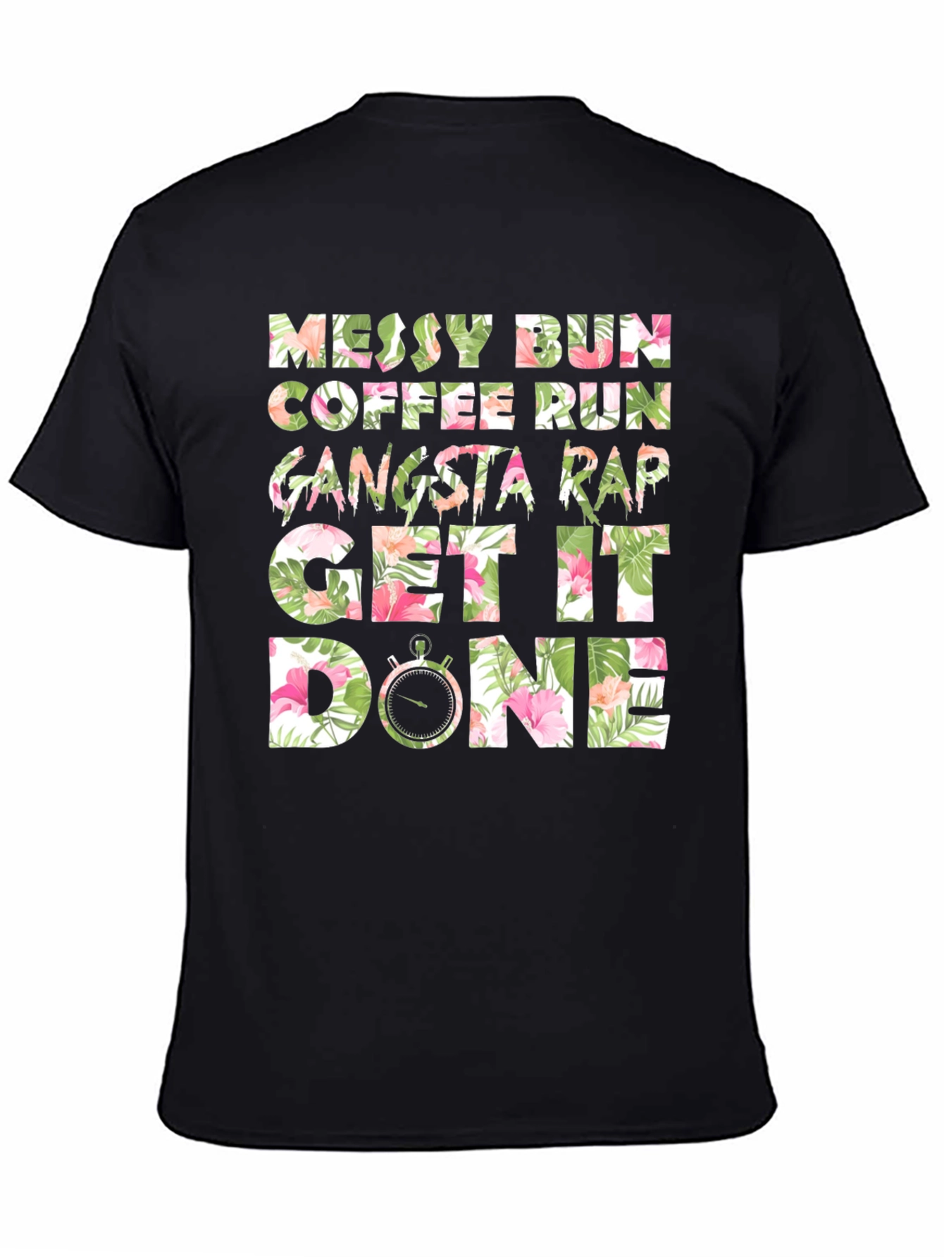 Black Messy Bun Coffee Run T-Shirt view 4