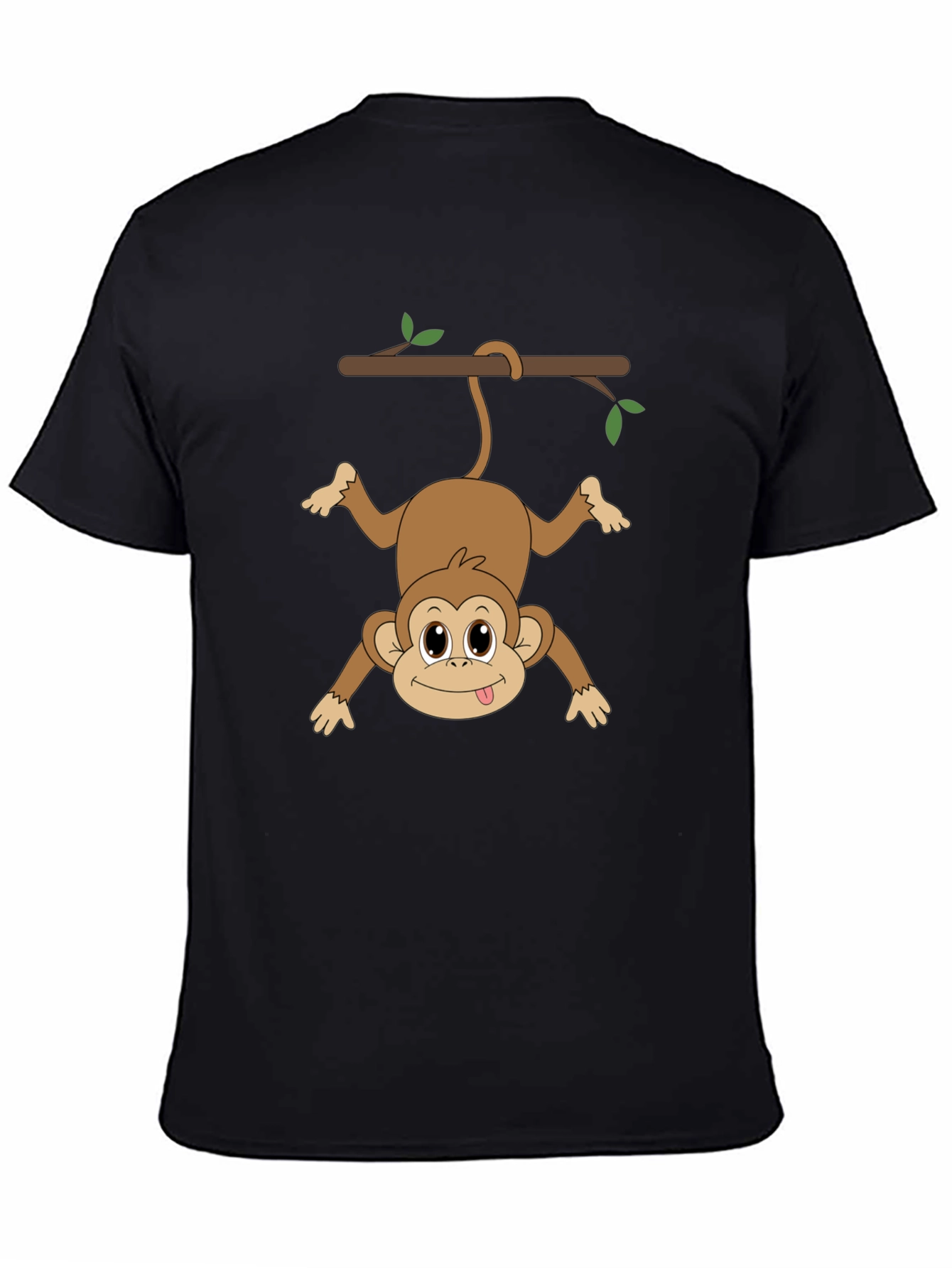 Black Funny Monkey Hanging From Branch Graphic T-Shirt view 4