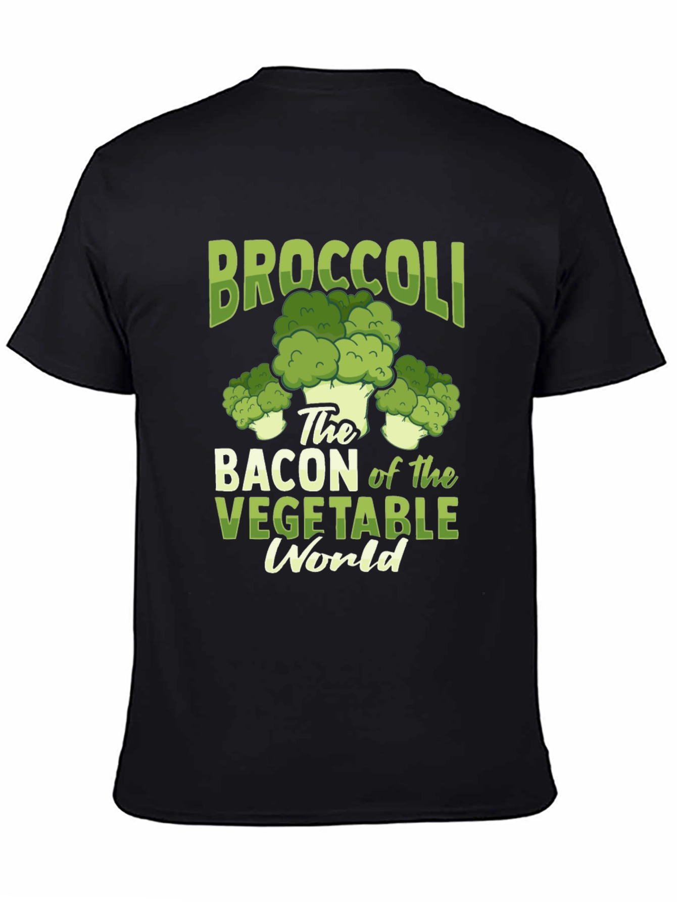 Black Broccoli Bacon Vegetable World Graphic Tee view 4