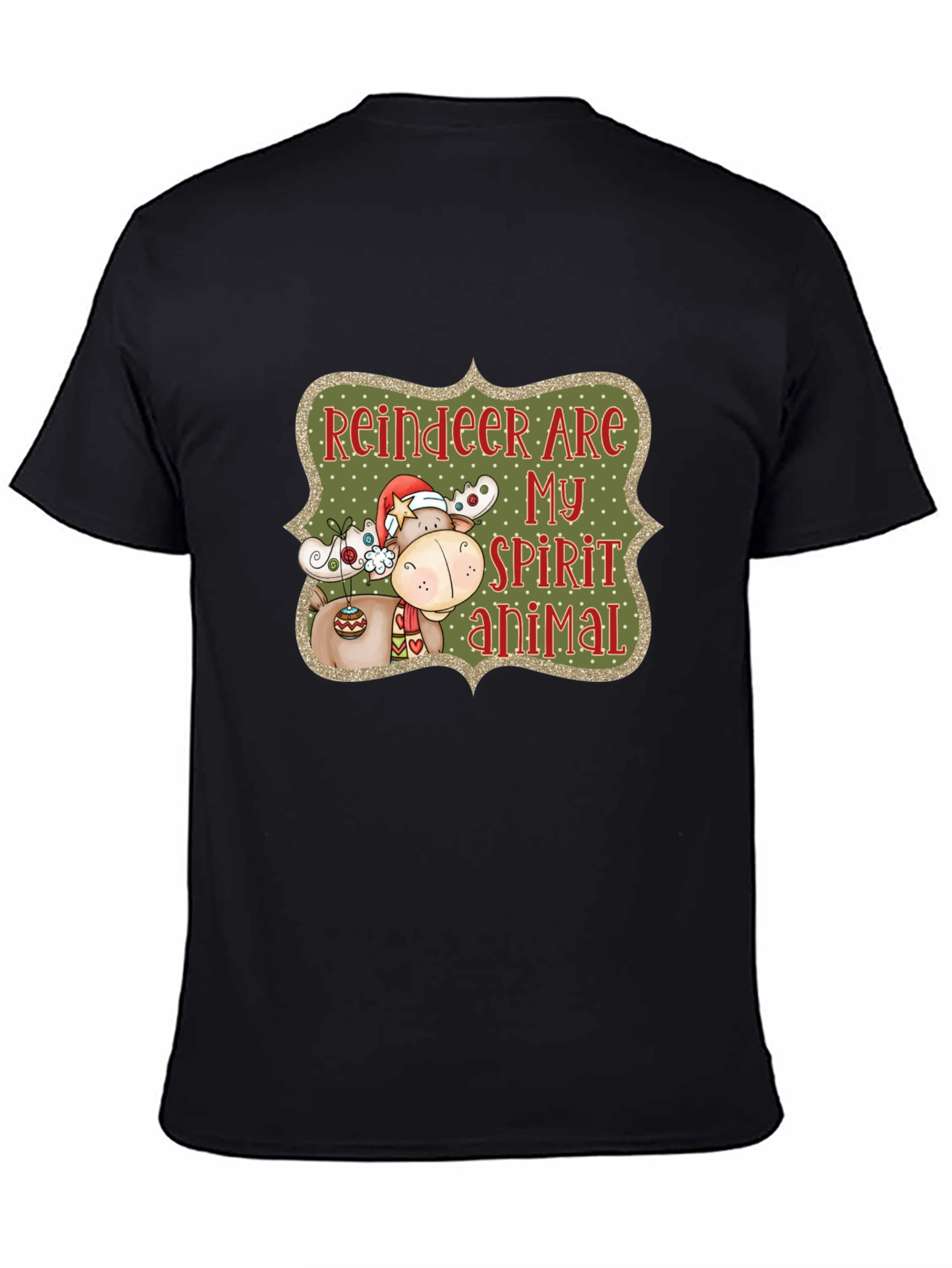 Black Reindeer Spirit Animal Christmas Graphic Tee view 4