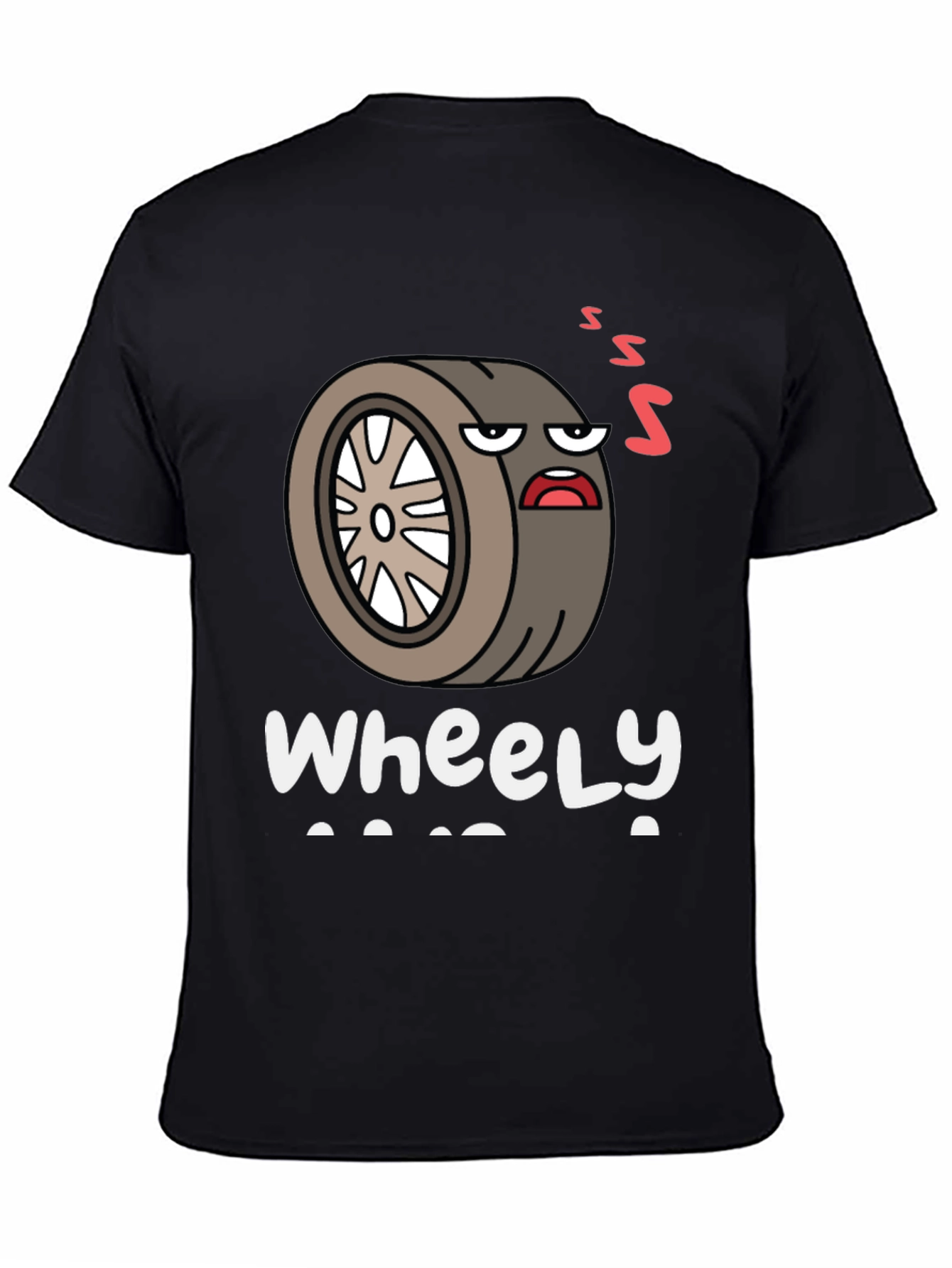 Black Wheely Tired T-Shirt - Funny Graphic Tee for Car Lovers view 4