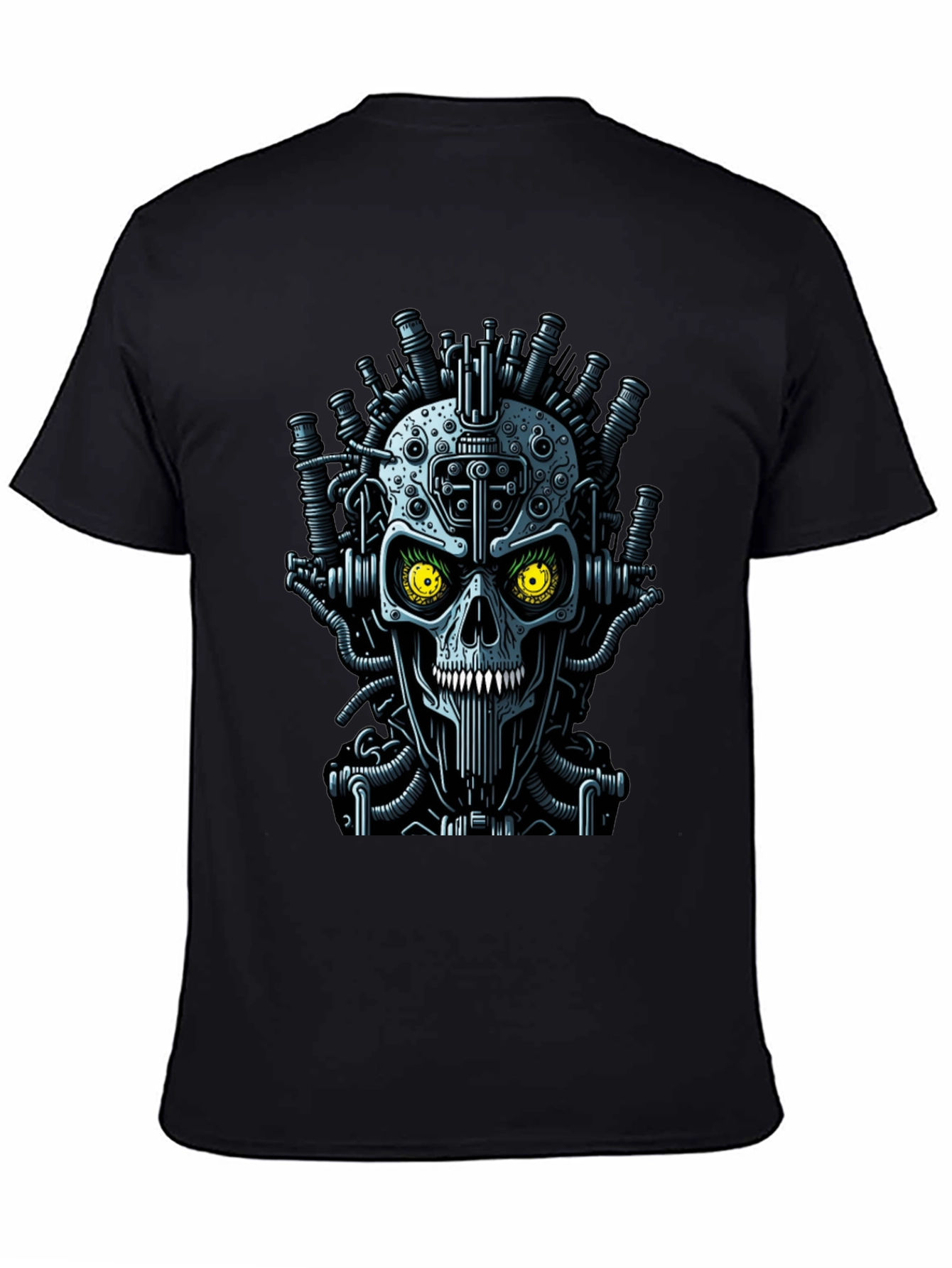 Black Steampunk Skull Graphic T-Shirt - Men's Crew Neck view 4