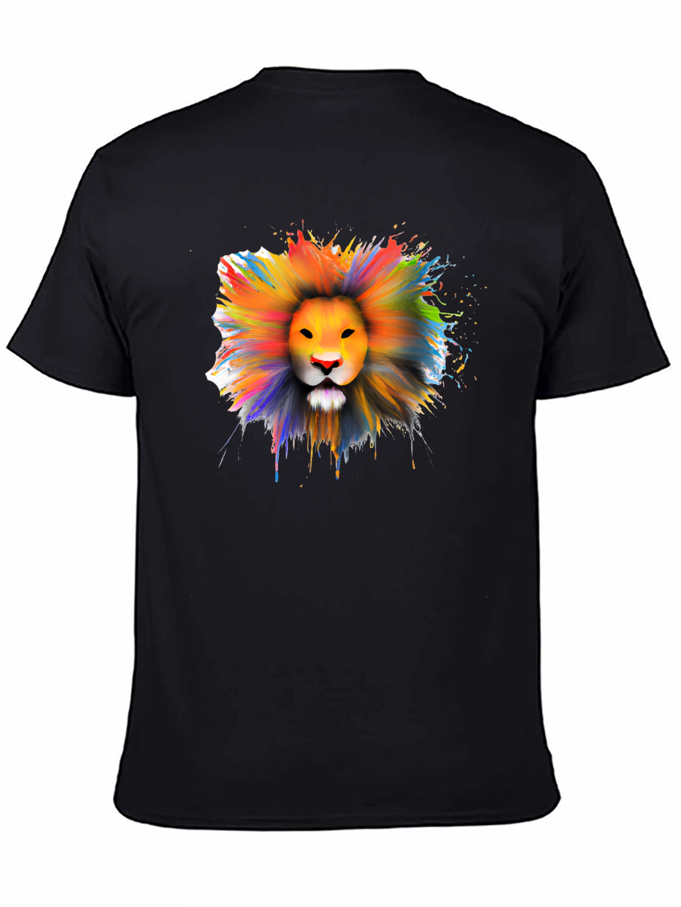 Black Colorful Lion Graphic T-Shirt - Artistic Crew Neck Tee view 4