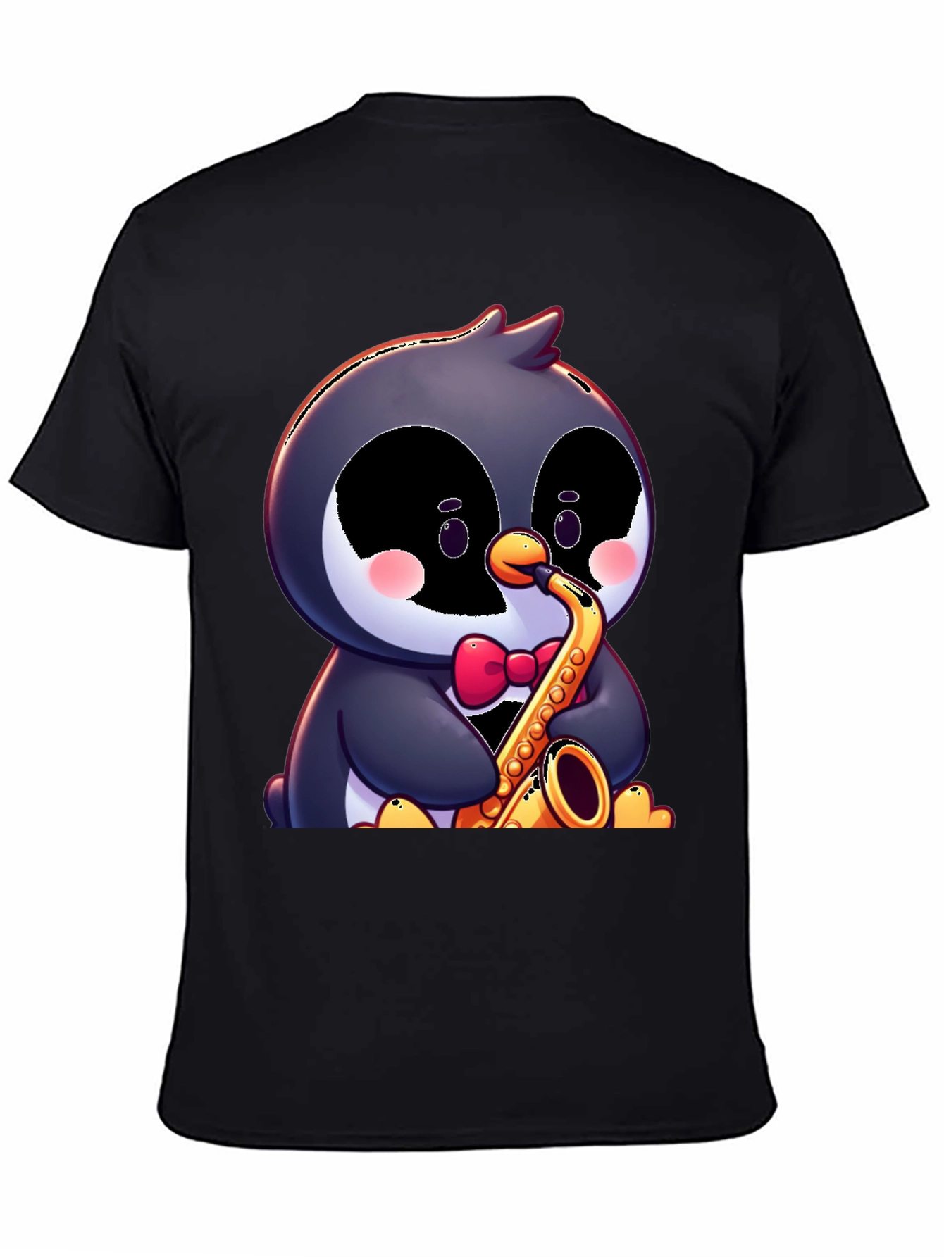 Black Penguin Saxophone T-Shirt - Fun Cartoon Design view 4