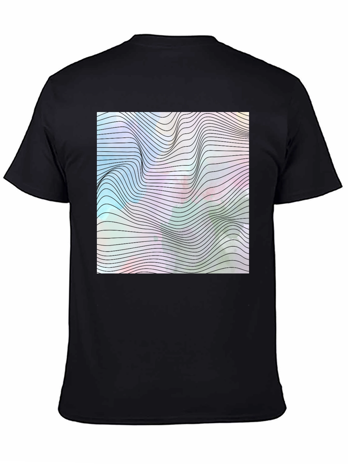 Black Abstract Wave Graphic Tee - Modern Black T-Shirt view 4