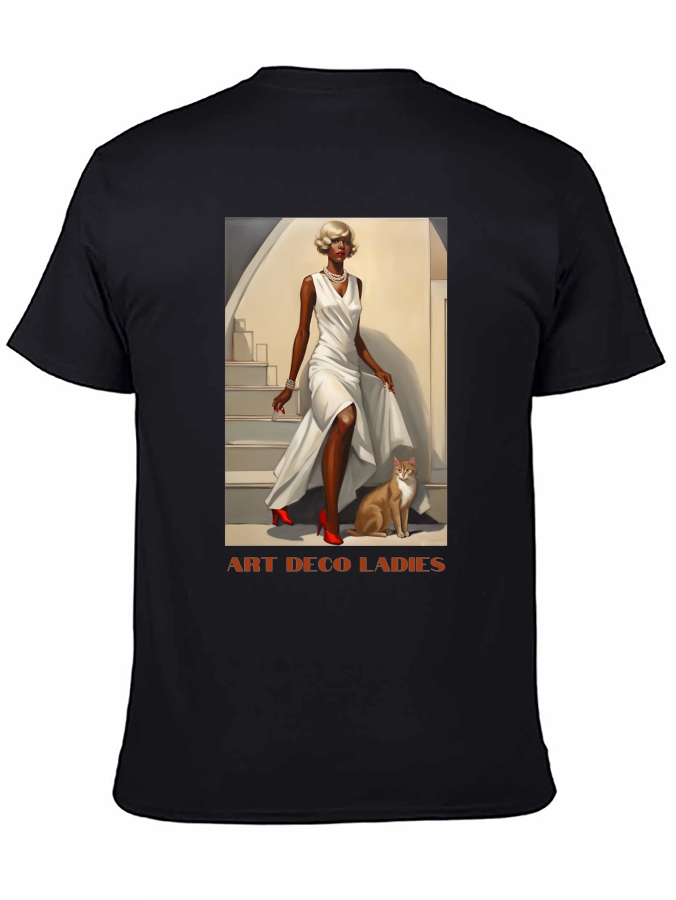 Black Art Deco Ladies Graphic T-Shirt view 4