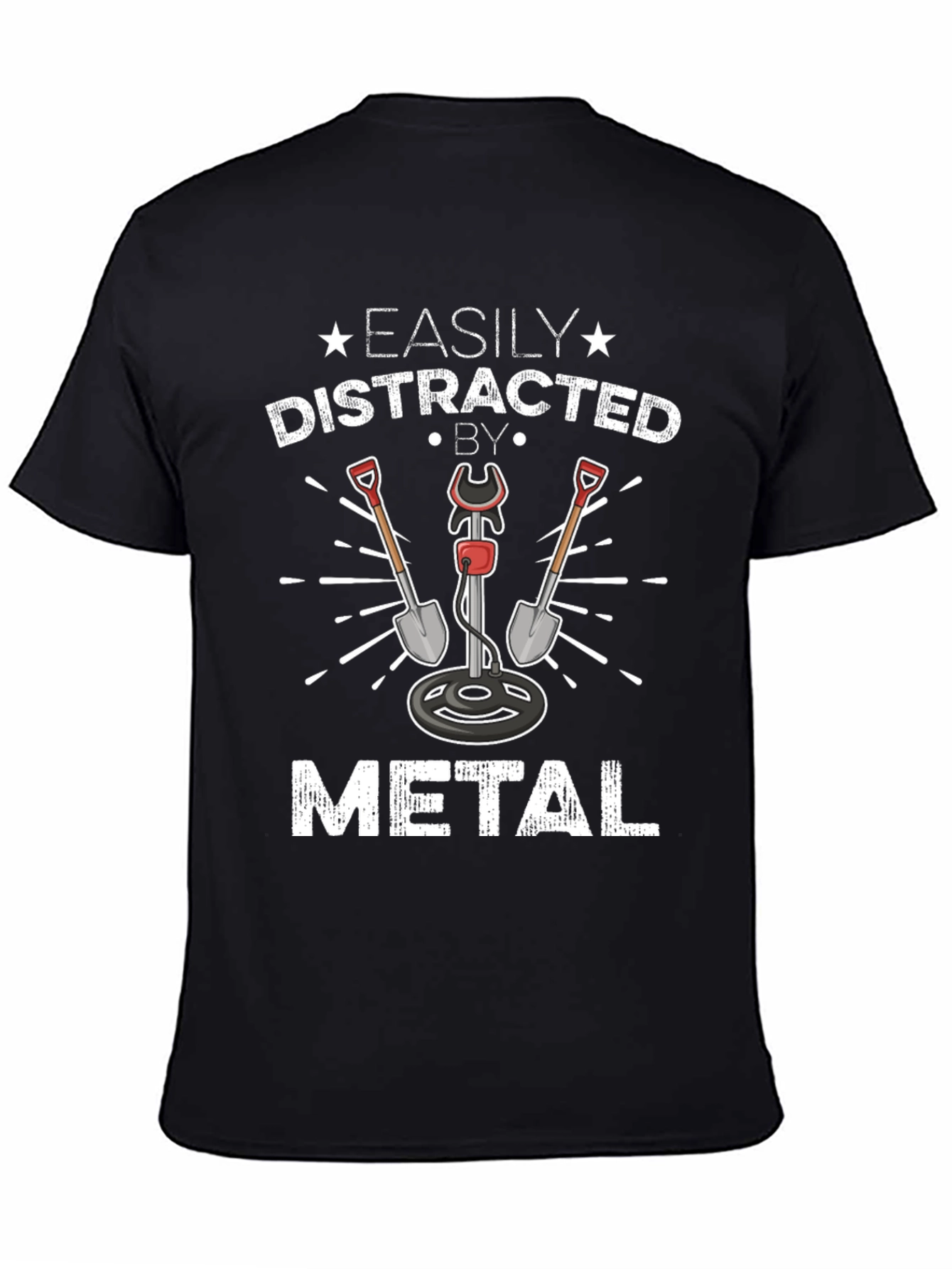 Black Easily Distracted By Metal Detecting Black T-Shirt view 4
