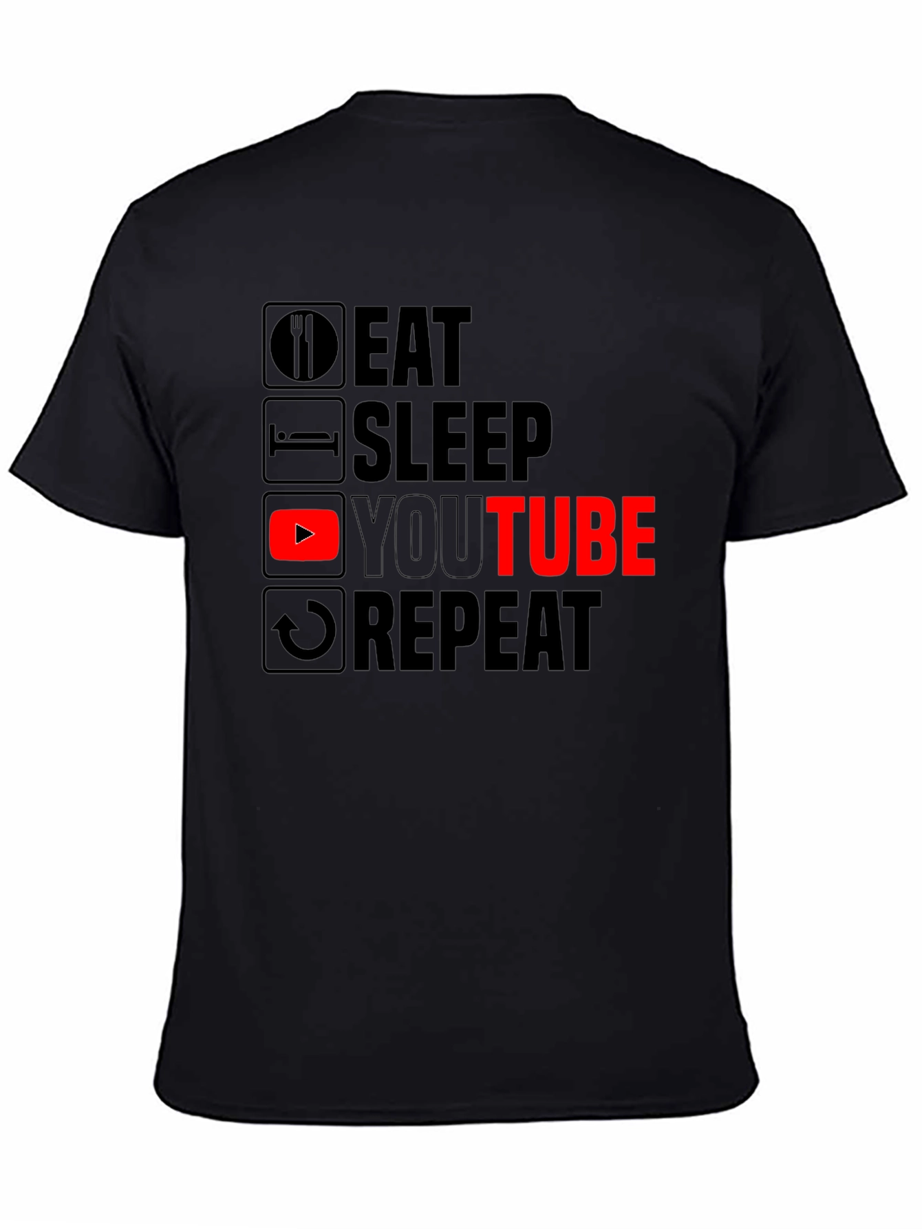 Black Eat Sleep YouTube Repeat Black Graphic Tee view 4