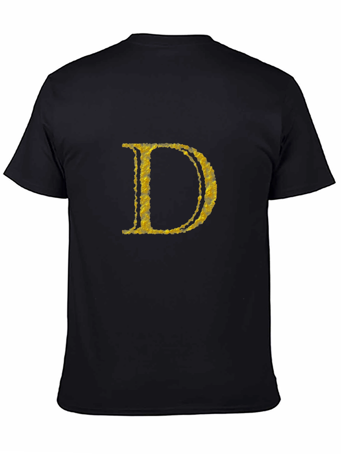 Black Men's Black T-Shirt with Golden Letter D view 4