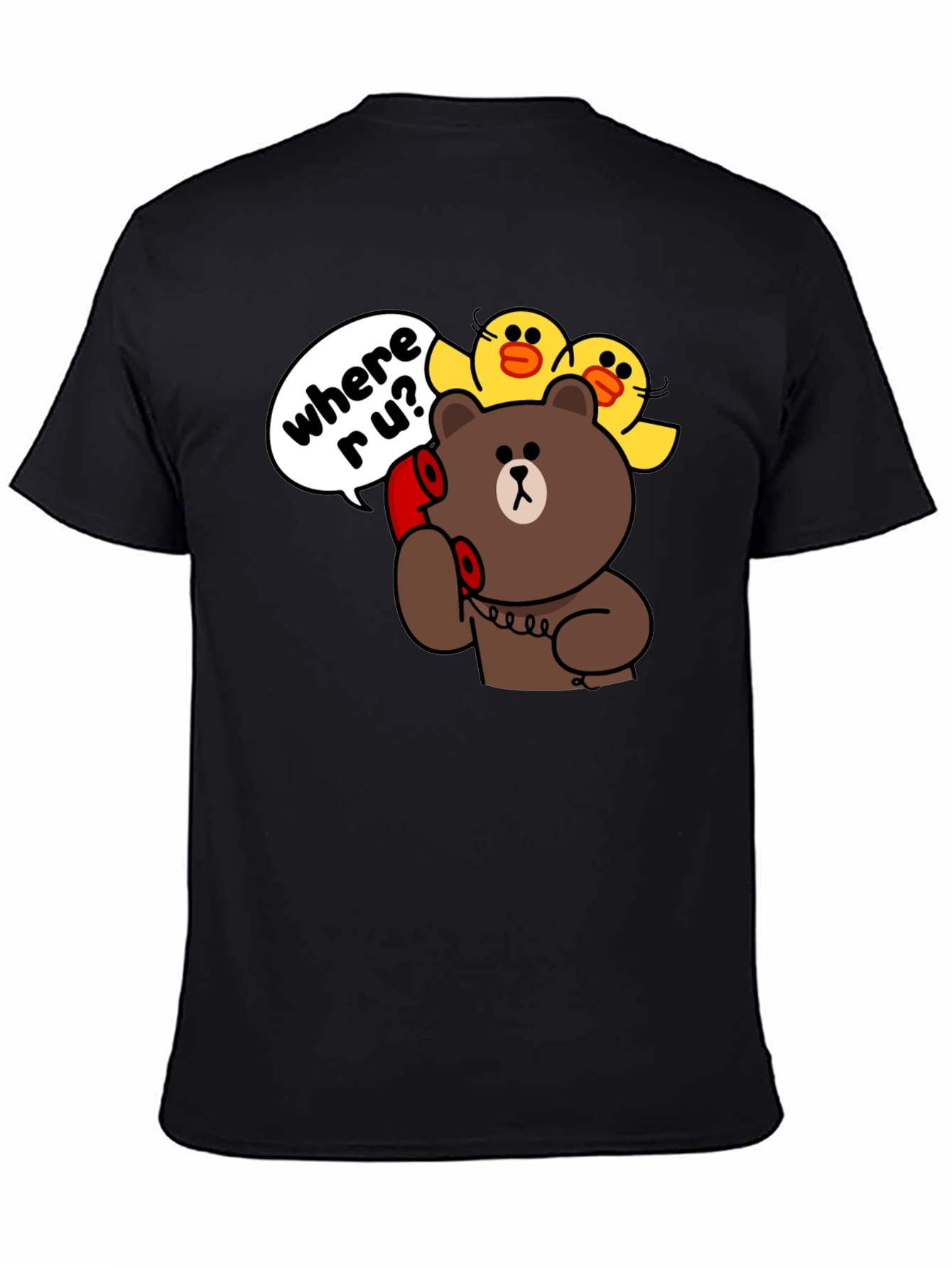 Black Cartoon Bear & Duck Graphic T-Shirt view 4