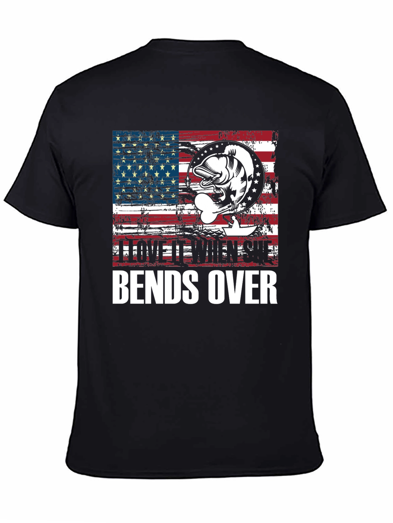 Black American Flag Fishing T-Shirt view 4