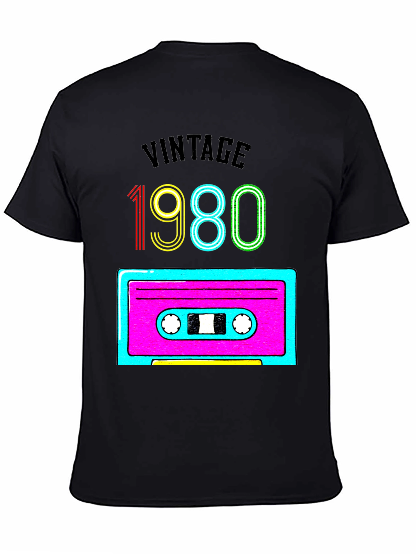 Black Vintage 1980s Cassette Tape Graphic T-Shirt view 4