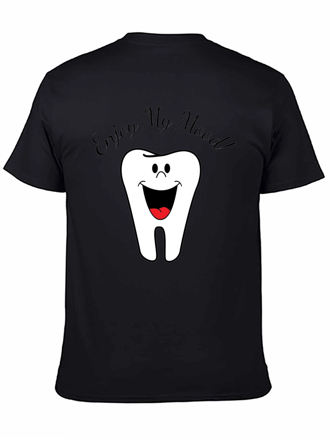 Black Funny Tooth Cartoon Men's Black T-Shirt view 4