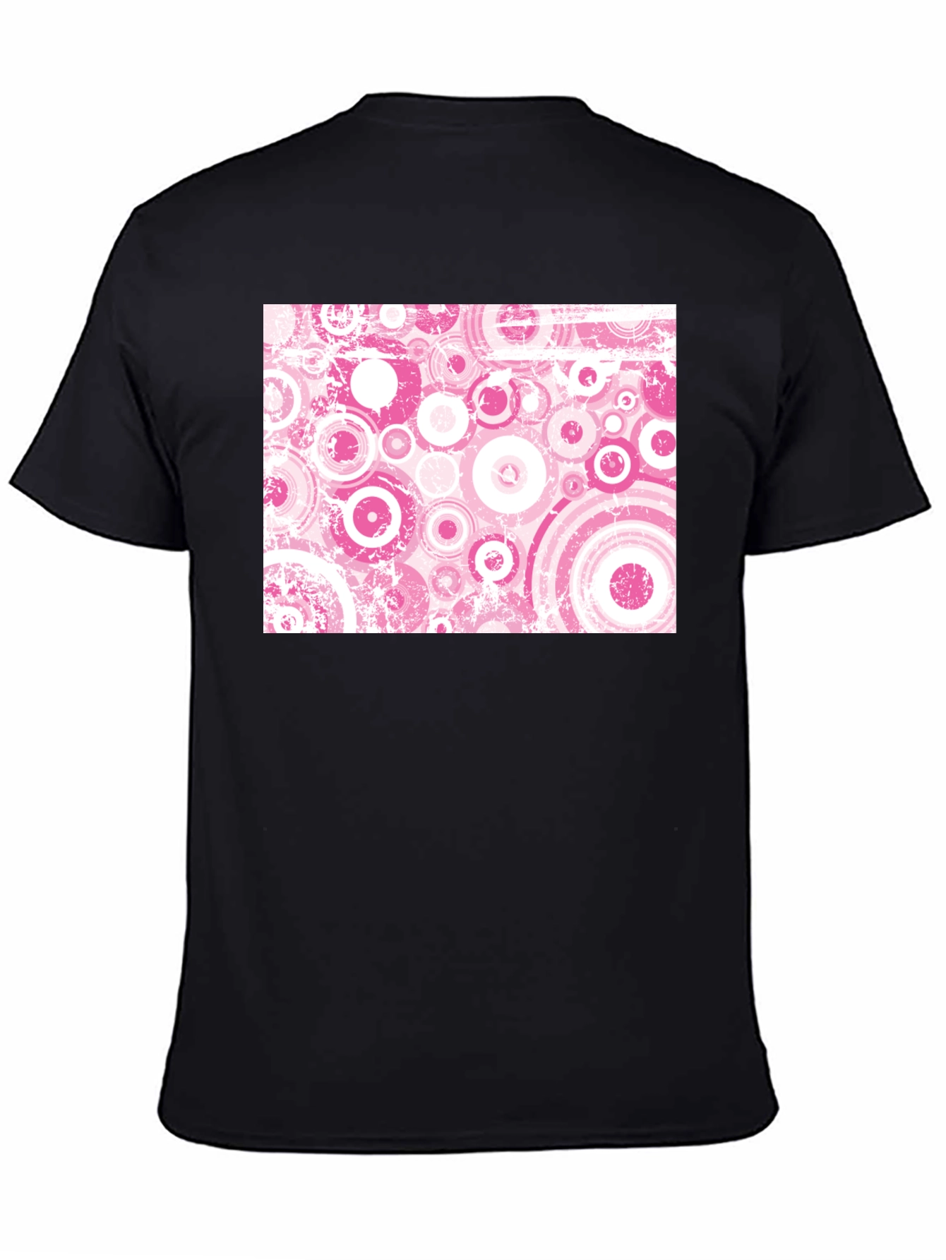 Black Retro Pink Circle Pattern Black T-Shirt view 4