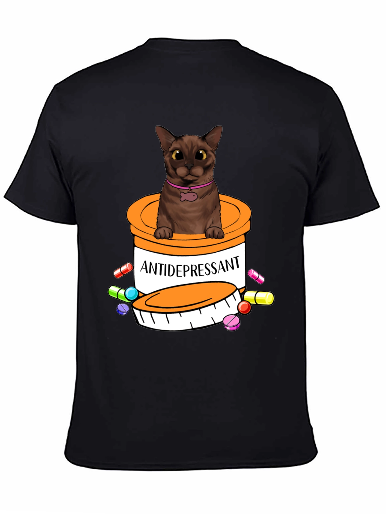 Black Cat Antidepressant Pill Bottle Graphic Tee view 4