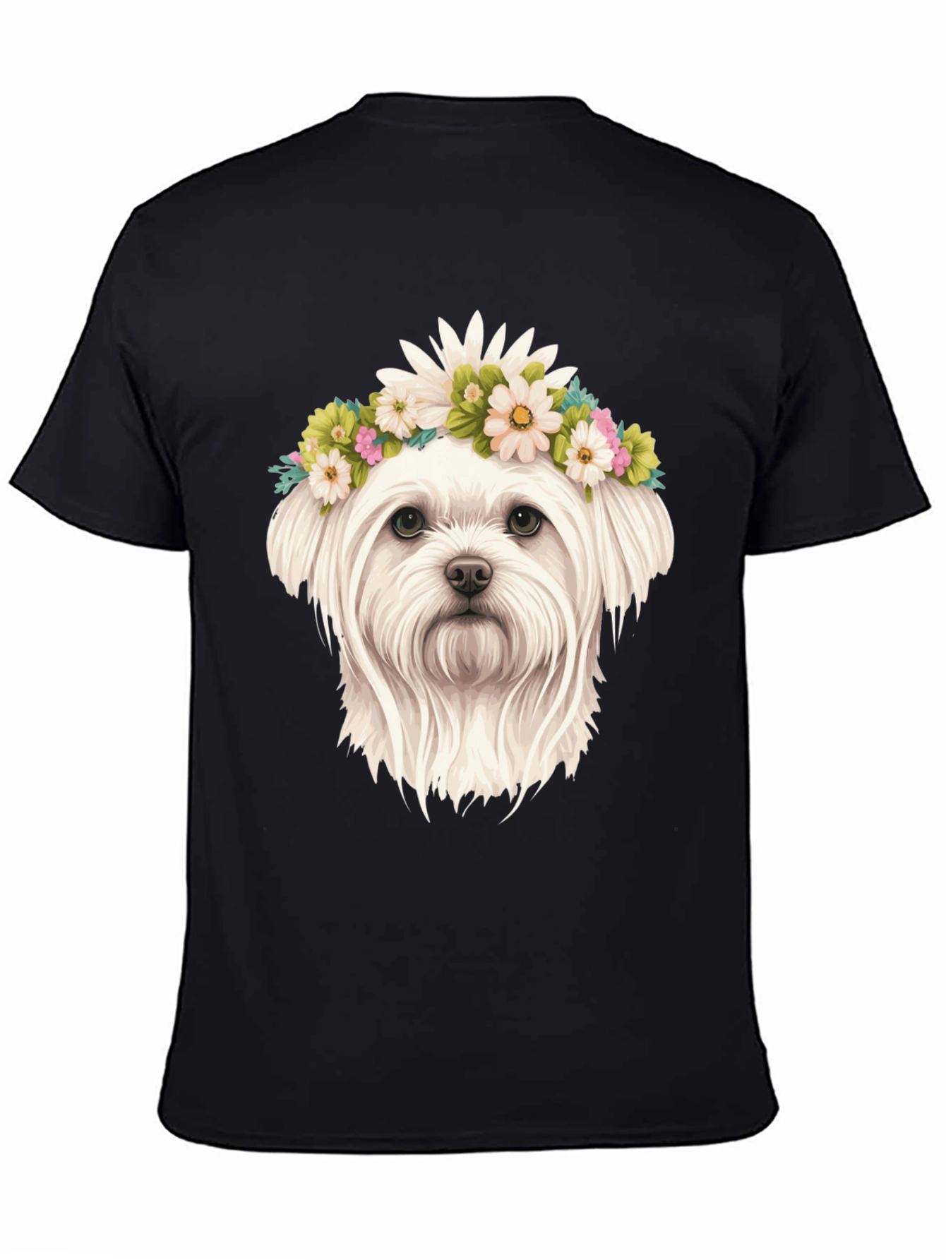 Black Dog with Floral Crown Black T-Shirt view 4