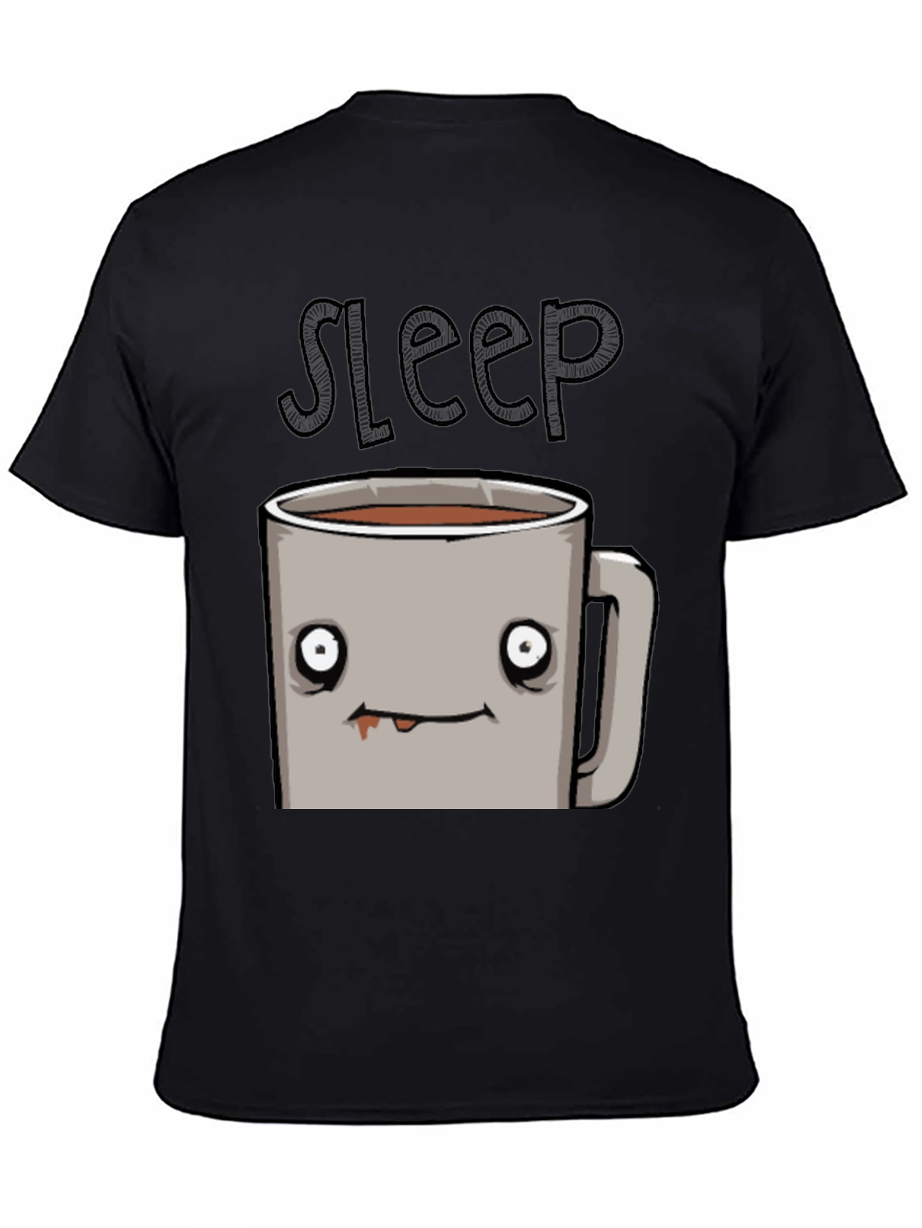 Black Sleepy Coffee Cup Graphic Tee - Soft Black T-Shirt view 4