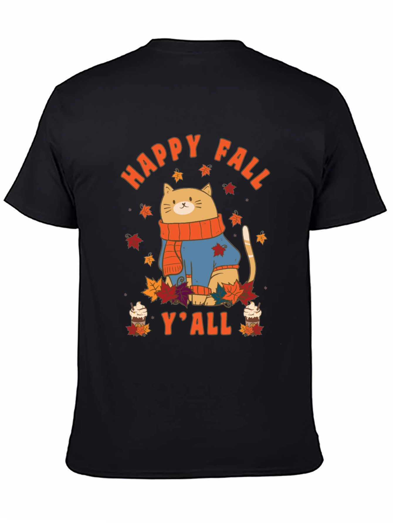 Black Happy Fall Y'all Cat T-Shirt view 4