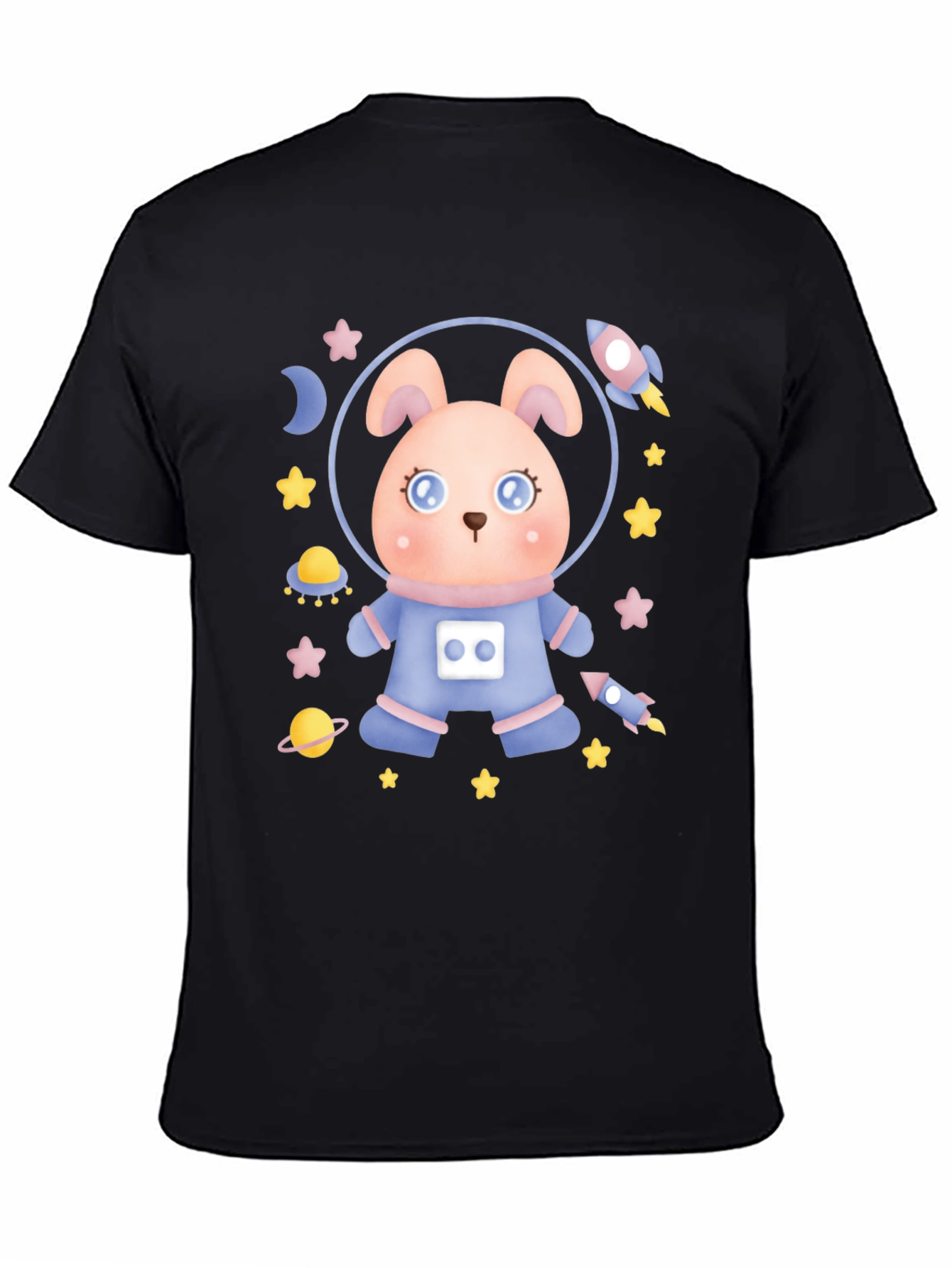 Black Cute Astronaut Rabbit T-Shirt view 4