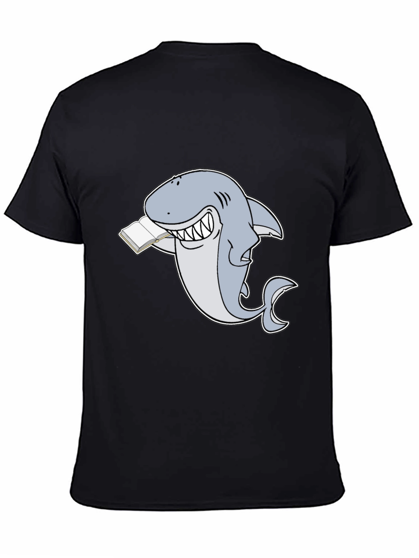 Black Funny Reading Shark T-Shirt - Black view 4