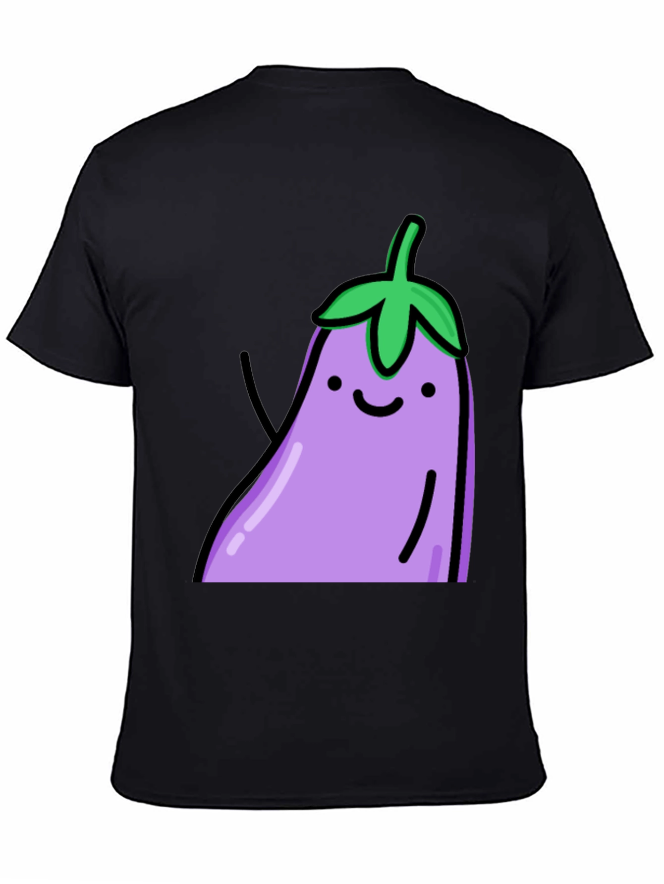 Black Cute Eggplant Graphic Print Black T-Shirt view 4