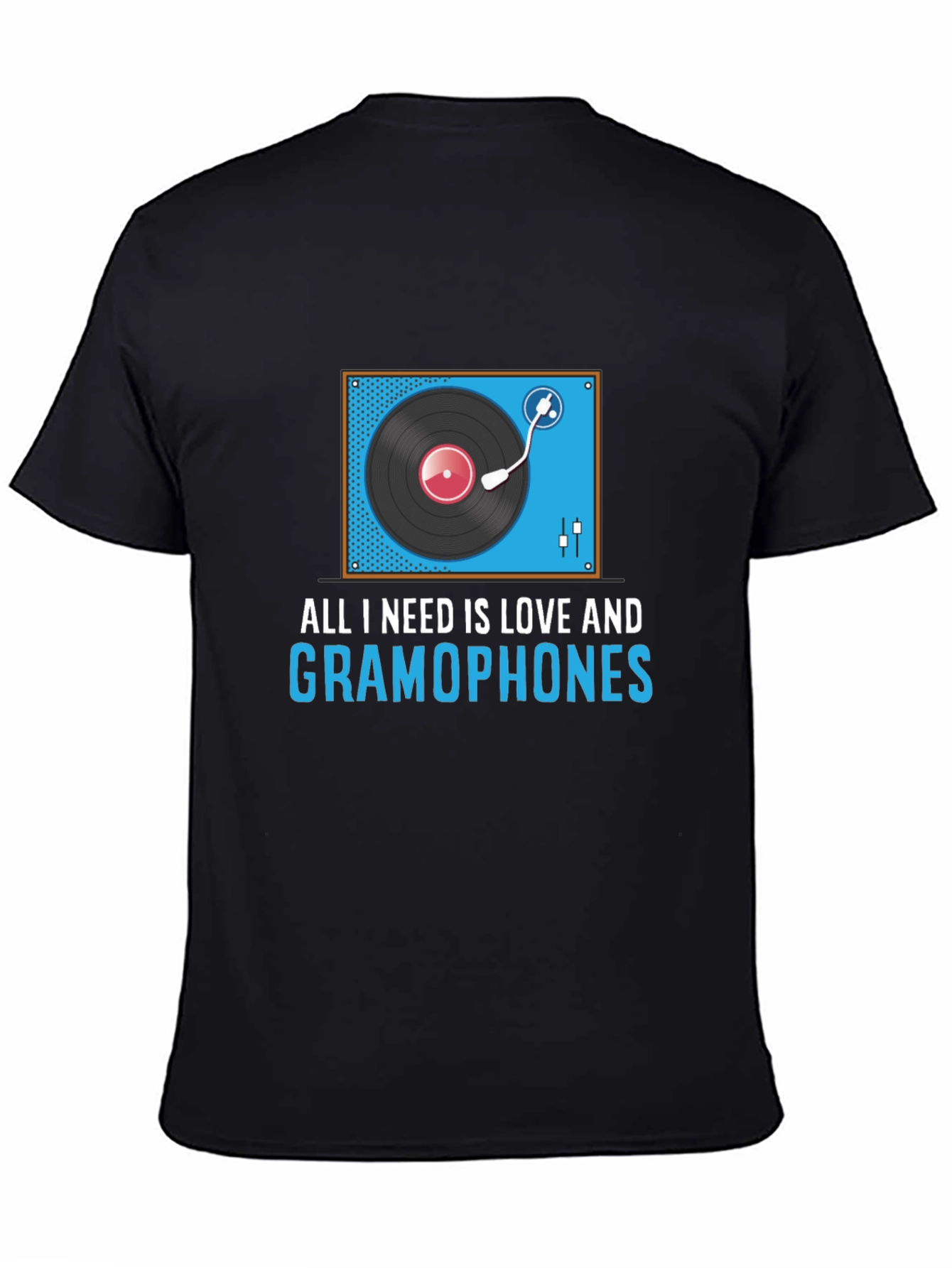 Black All I Need Is Love And Gramophones Graphic Tee view 4