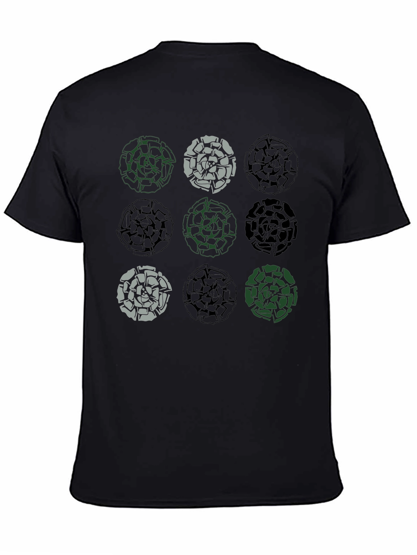 Black Floral Rose Graphic Print Men's T-Shirt - Black view 4