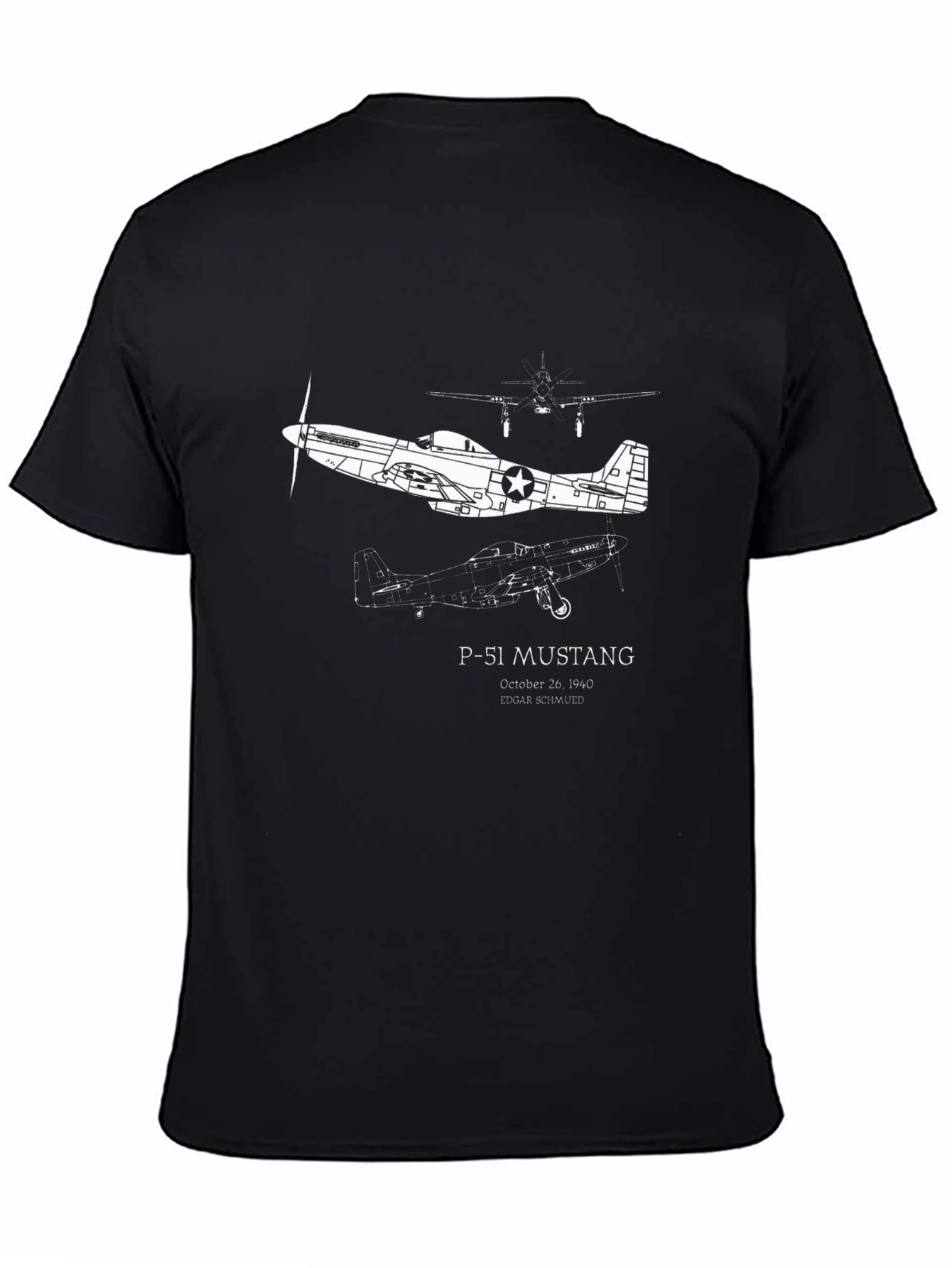P-51 Mustang Black Graphic T-Shirt - 4