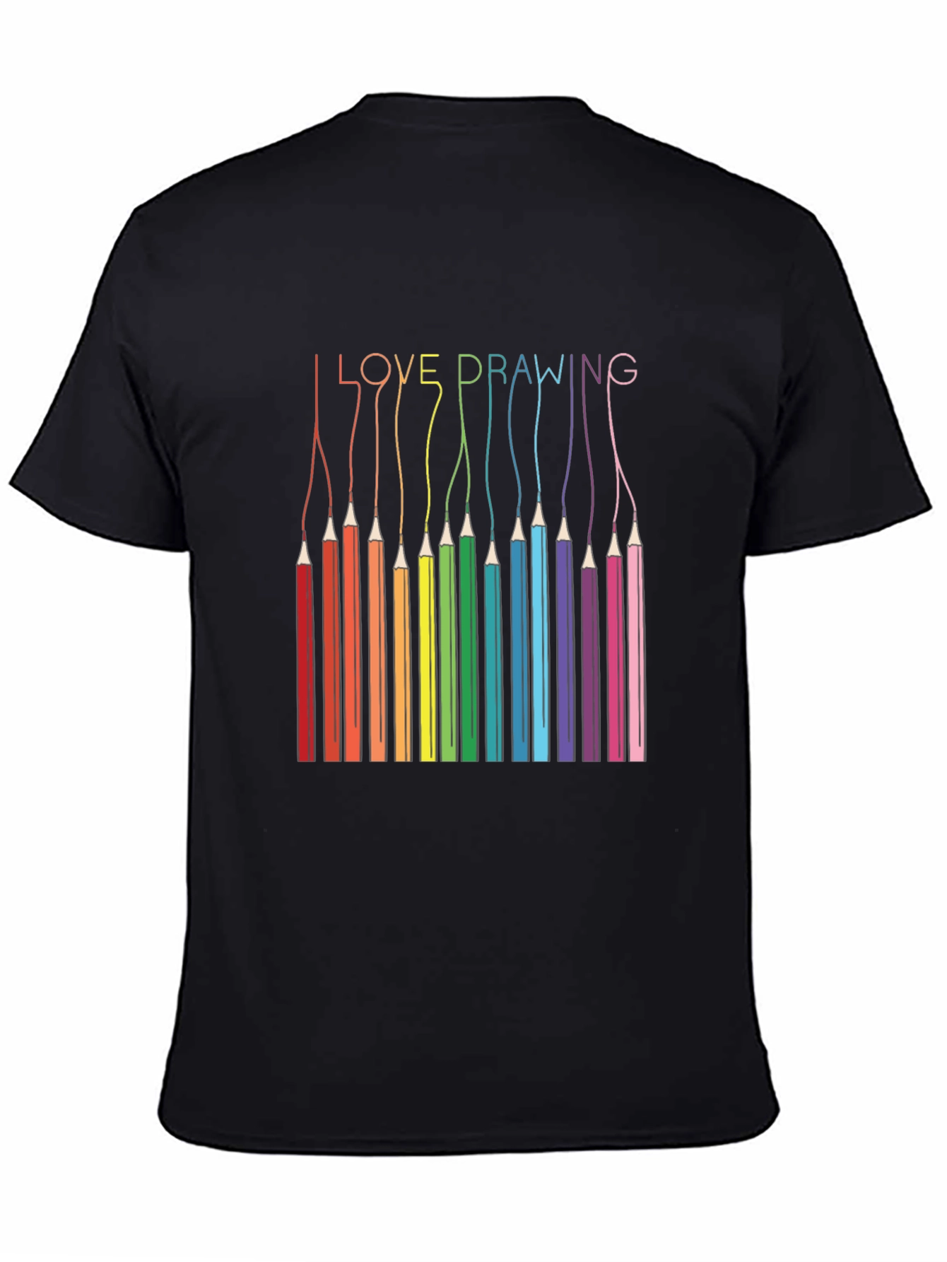 Black I Love Drawing T-Shirt - Rainbow Pencils view 4