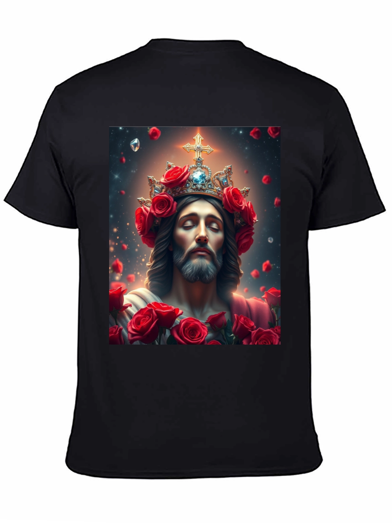 Black Jesus with Roses Graphic T-Shirt - Divine Apparel view 4