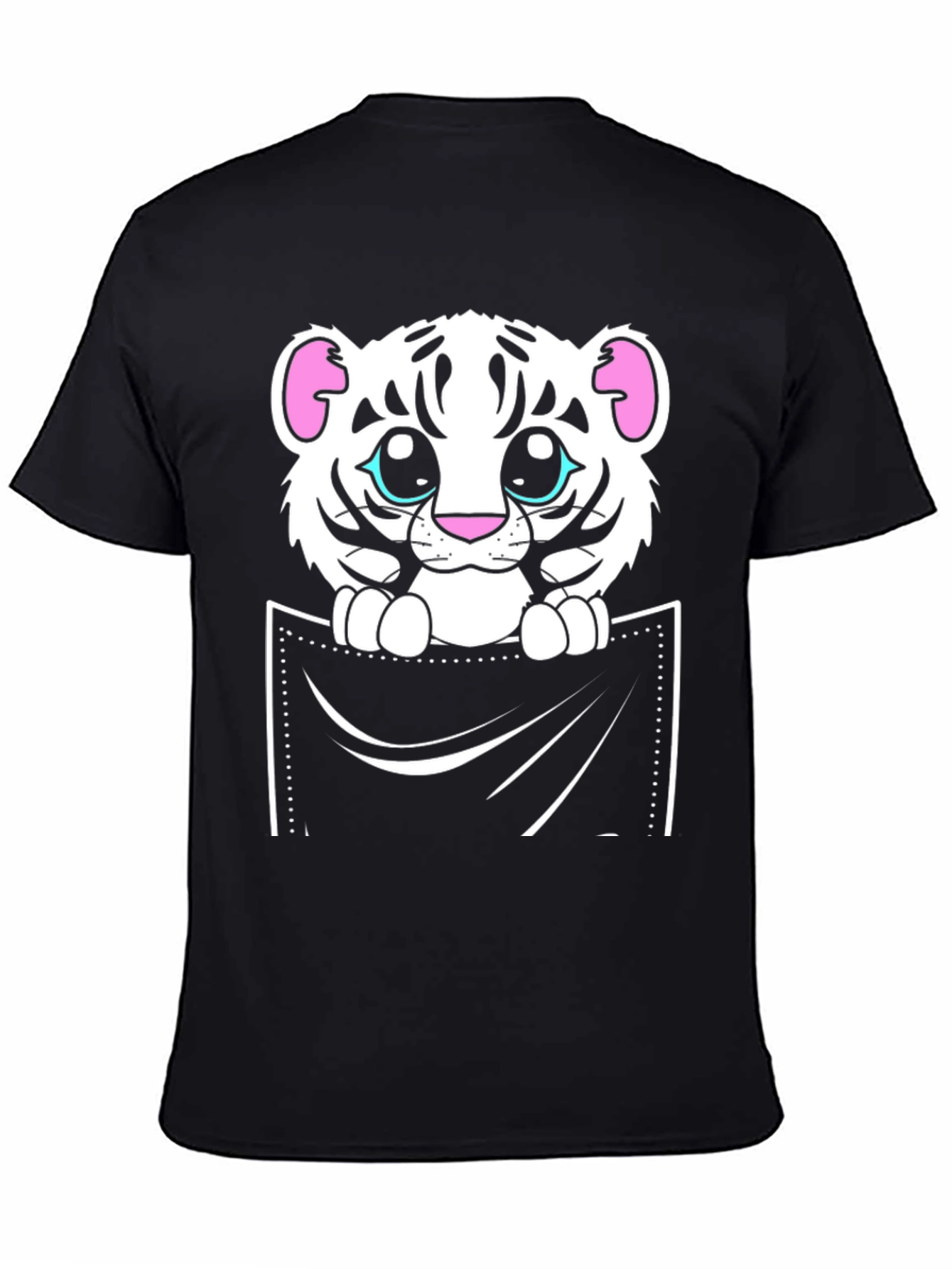 Black Cute White Tiger Pocket T-Shirt view 4