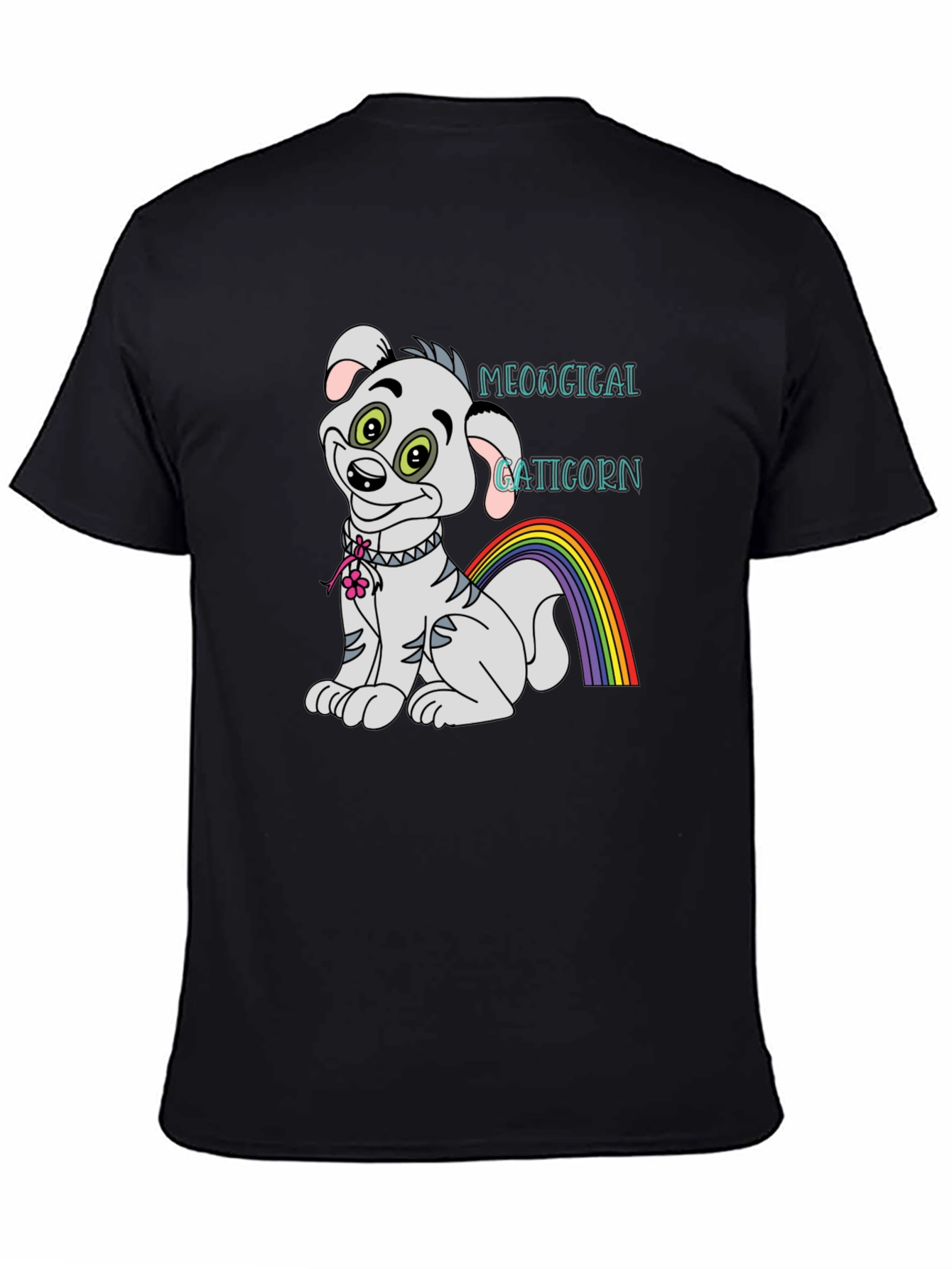 Black Meowgical Gaticorn Black T-Shirt view 4