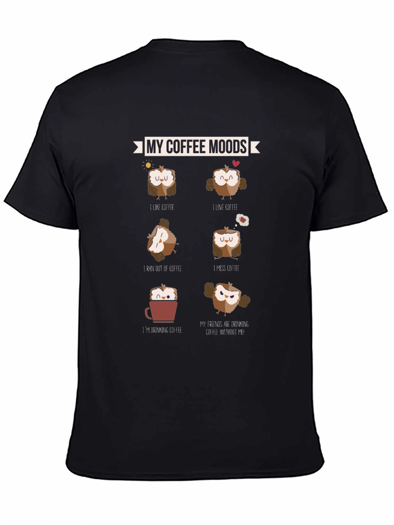 Black Coffee Moods Owl Graphic Tee - Black Cotton T-Shirt view 4