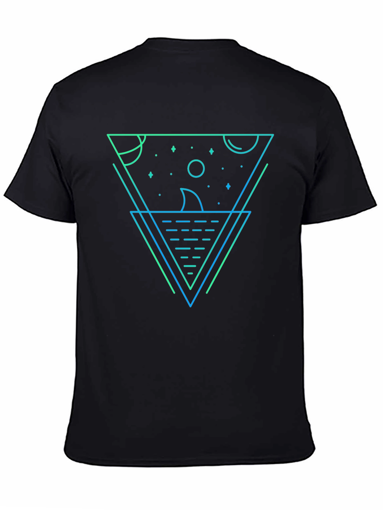 Black Geometric Shark Graphic Tee - Black Cotton Blend view 4