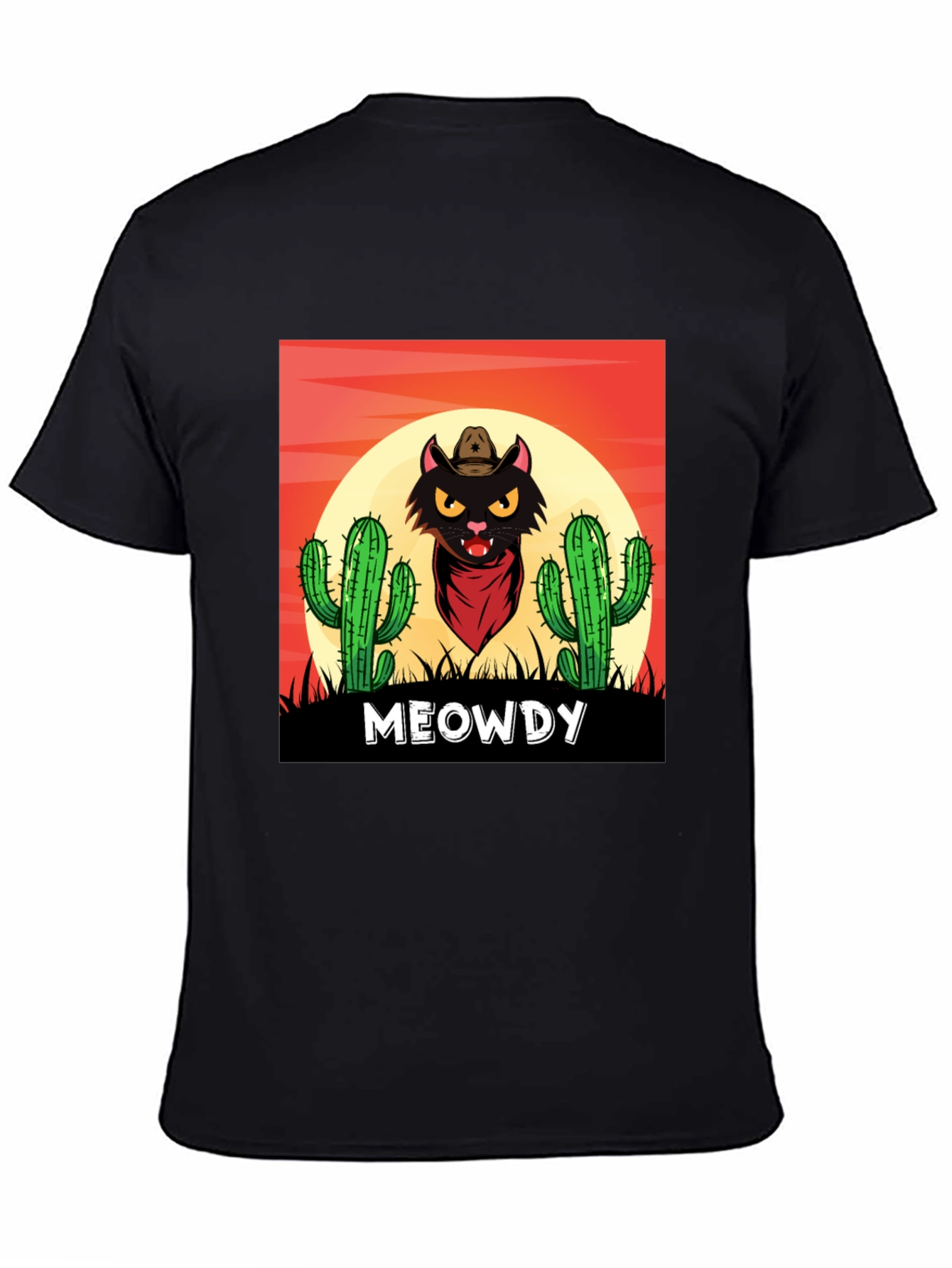 Black Meowdy Black Cat Cowboy Graphic T-Shirt view 4