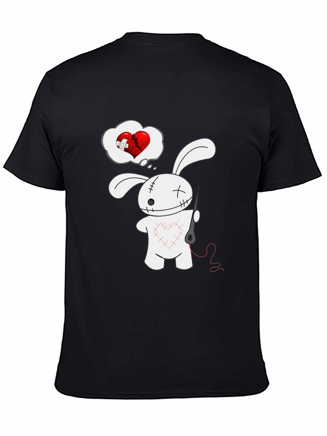 Black Stitched Heart Bunny Graphic Tee - Black Cotton Shirt view 4