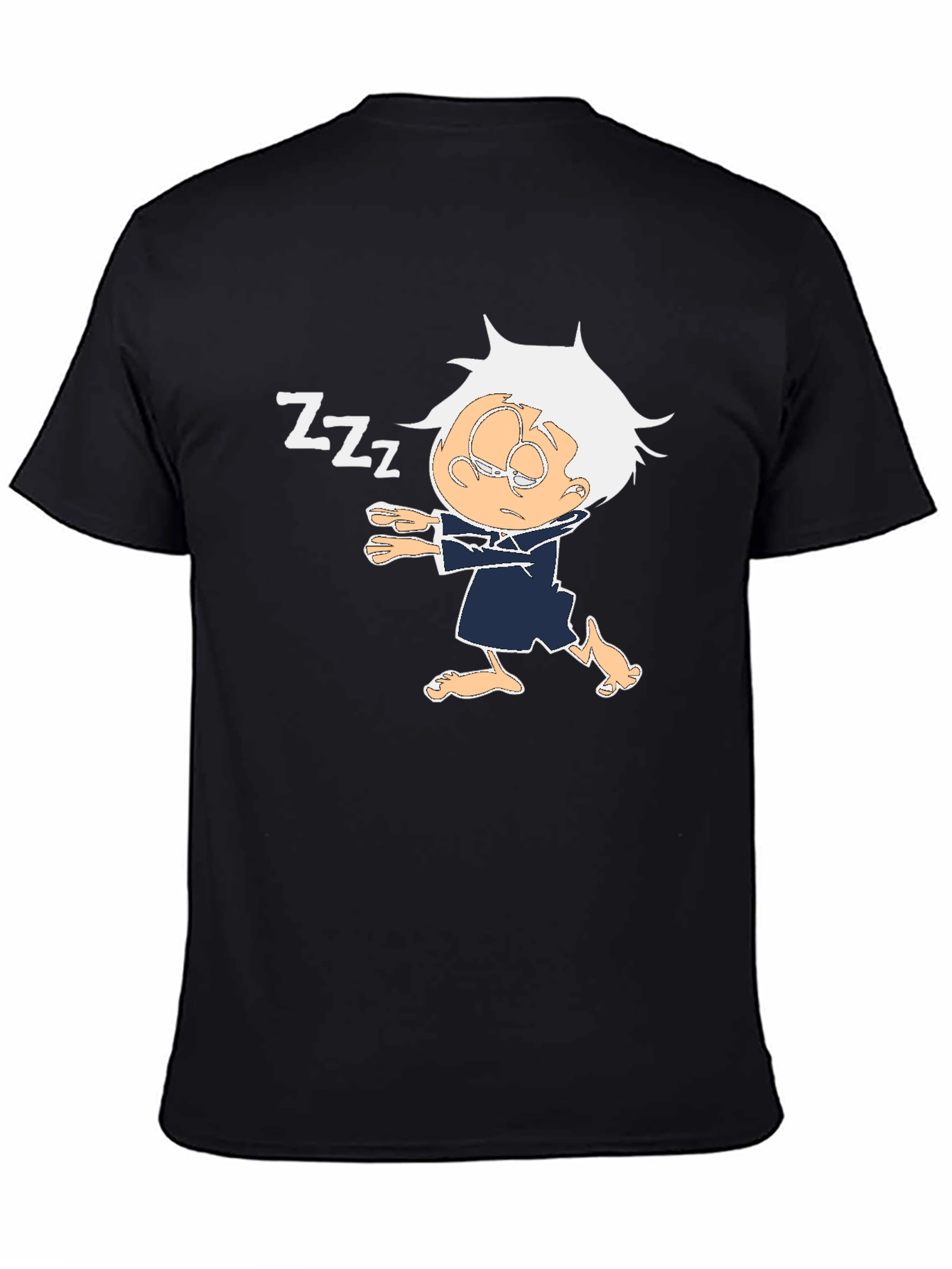 Black Sleepy Cartoon Character Black T-Shirt view 4