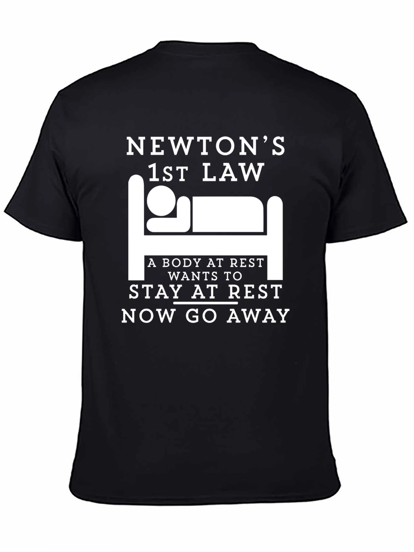Black Newton's 1st Law Black T-Shirt - Funny Science Tee view 4