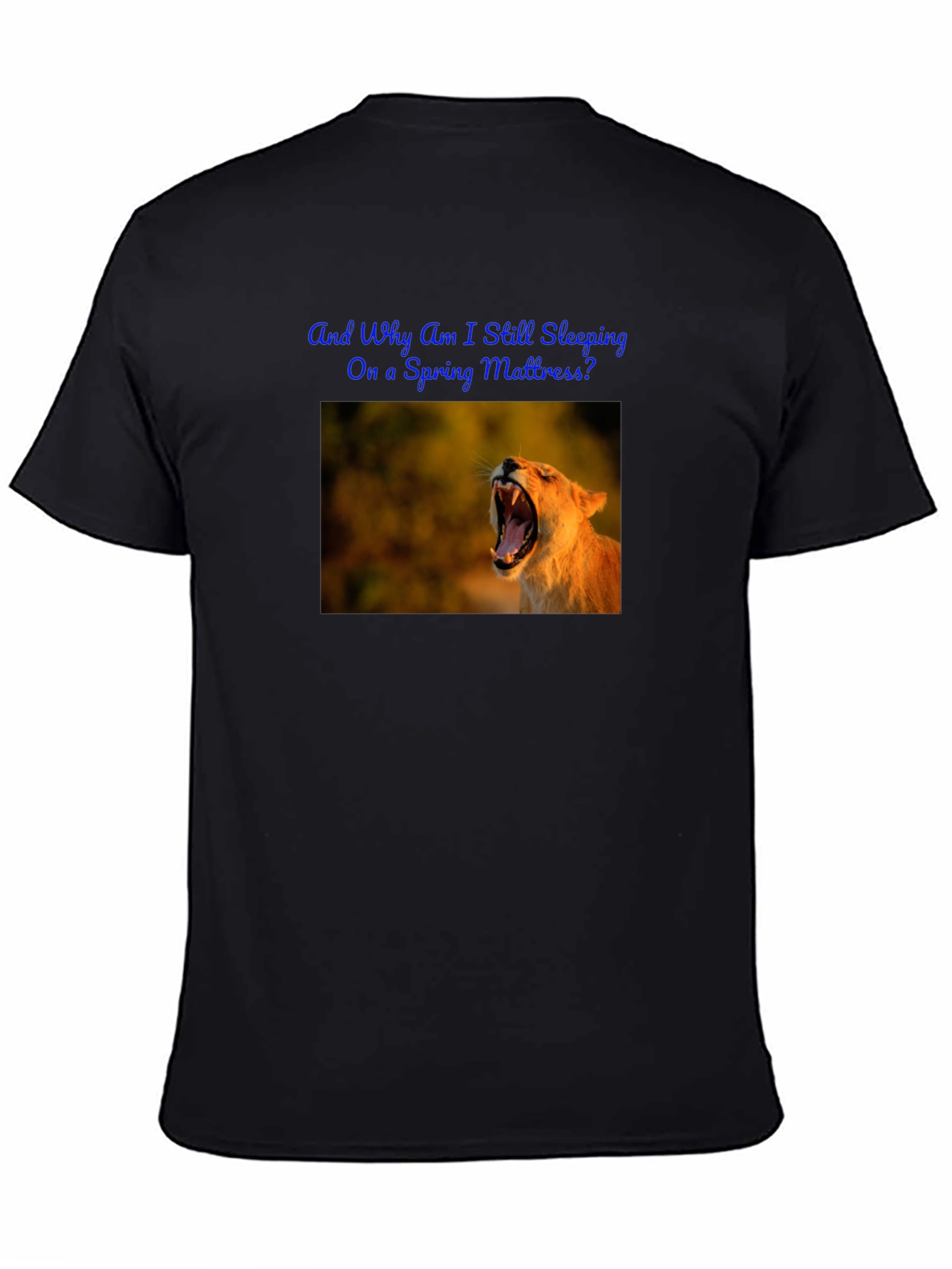 Black Lion Graphic Tee - 'Spring Mattress?' Humor Shirt view 4