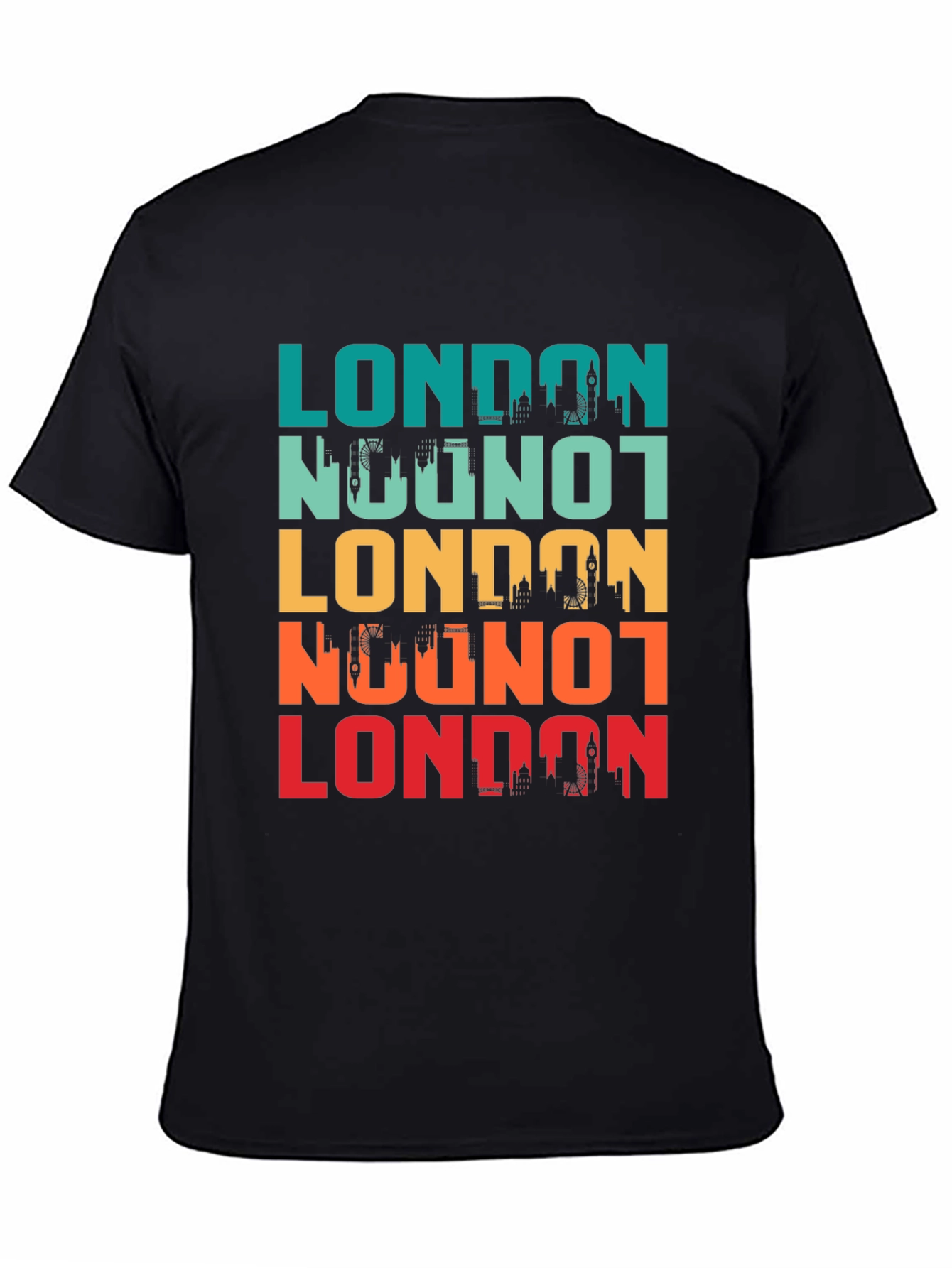 Black London Skyline Retro Graphic T-Shirt view 4