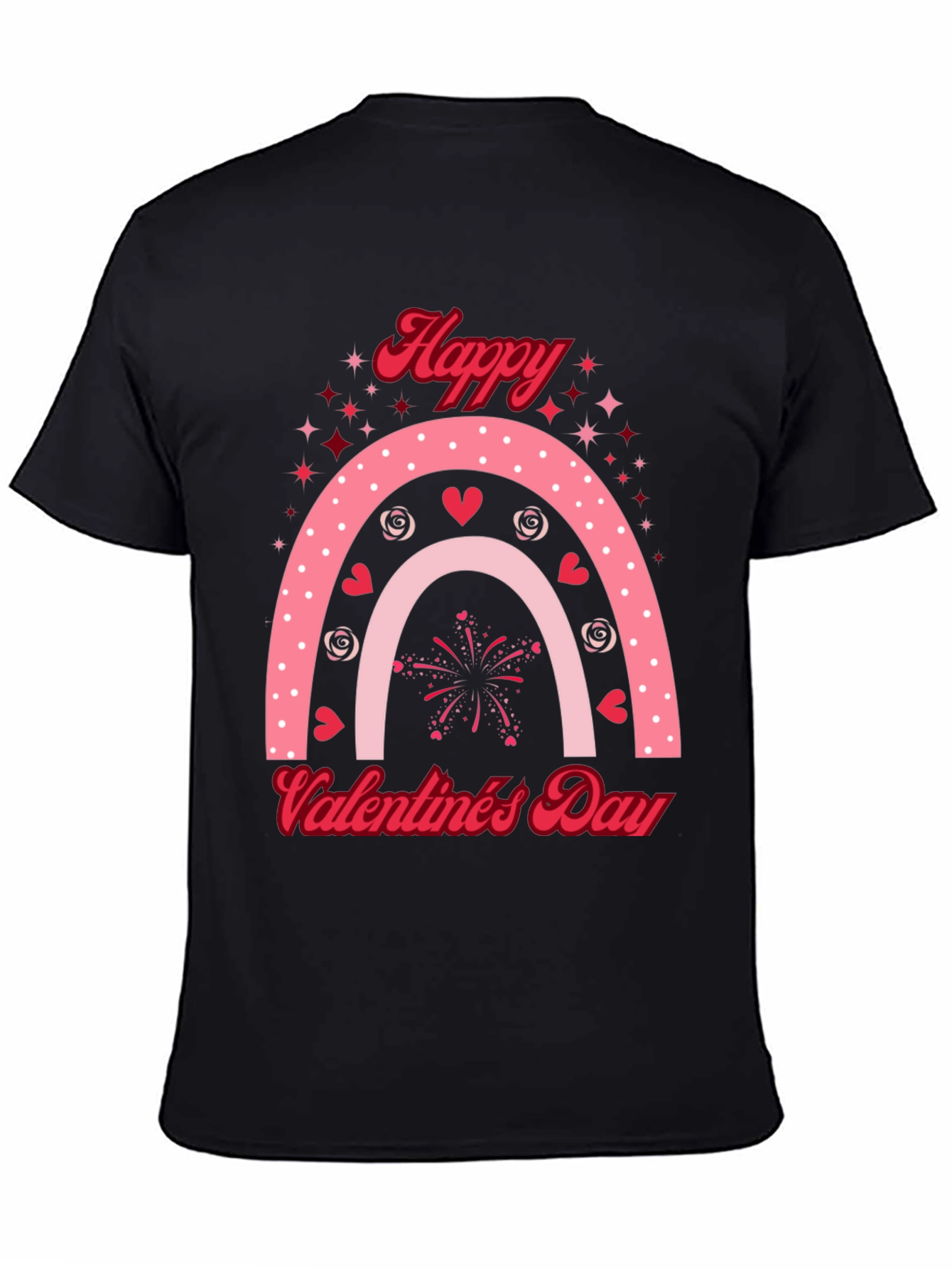 Black Happy Valentine's Day Rainbow T-Shirt view 4