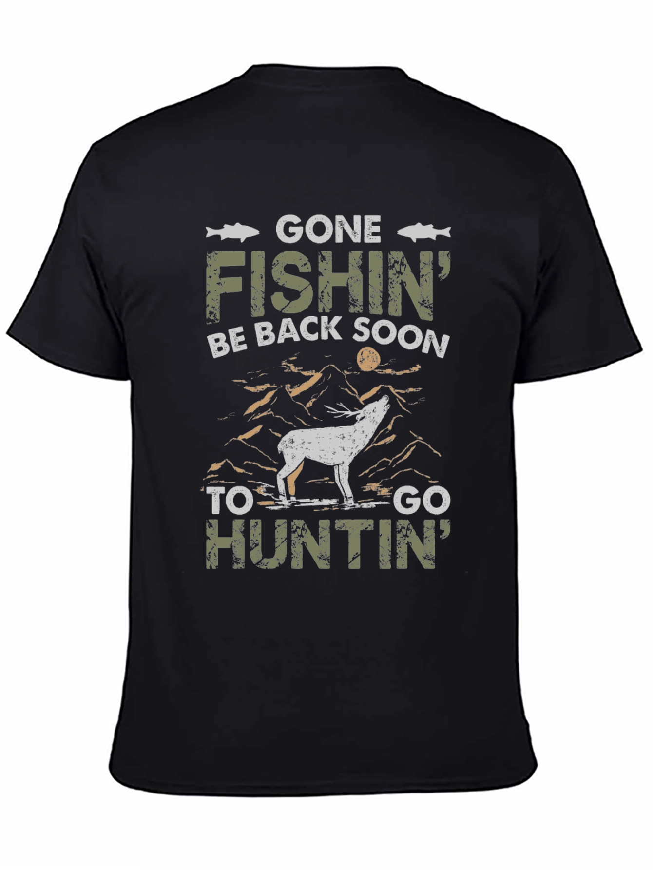 Black Gone Fishin' Huntin' T-Shirt view 4