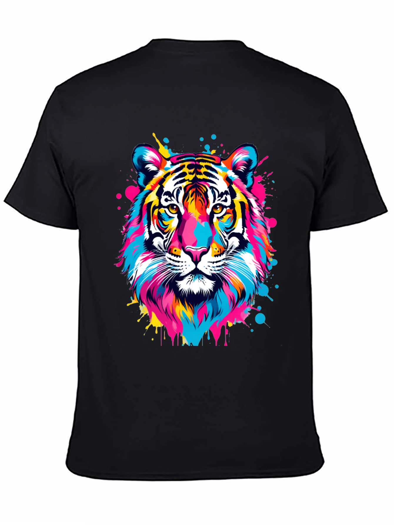 Black Colorful Tiger Graphic Print Black T-Shirt view 4