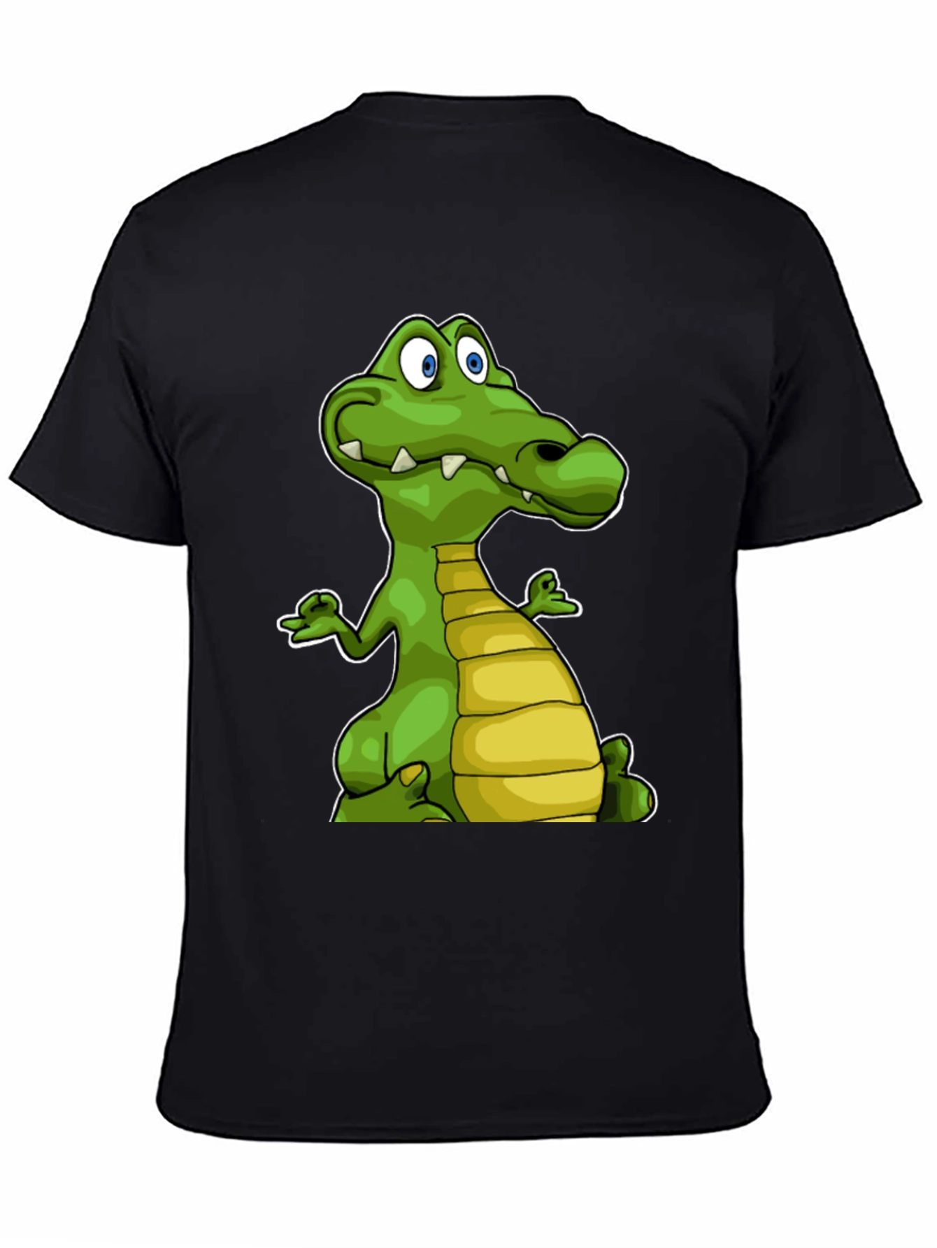 Black Cartoon Crocodile Graphic Tee - Black Cotton T-Shirt view 4