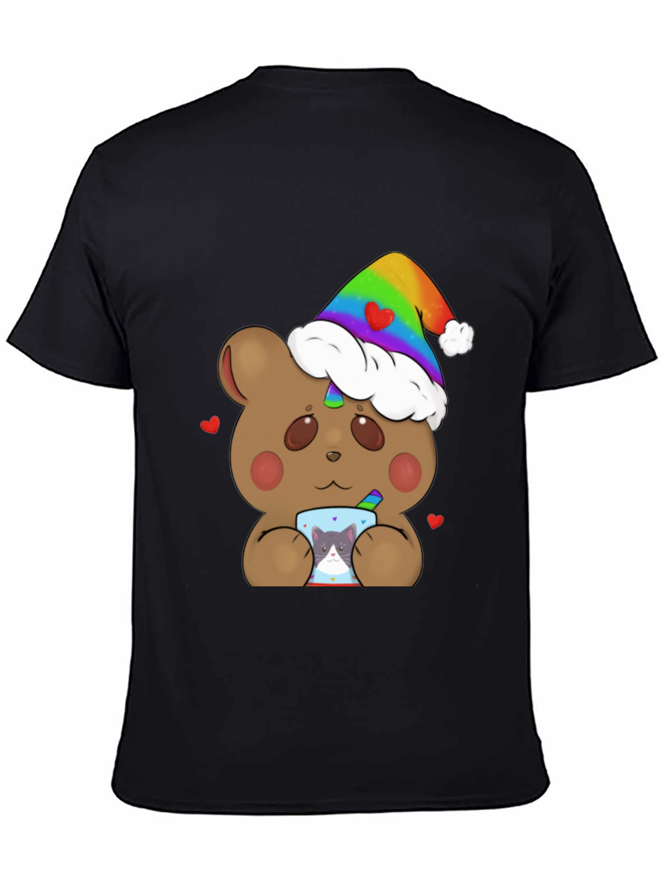 Black Bear with Rainbow Hat & Cat Mug T-Shirt view 4